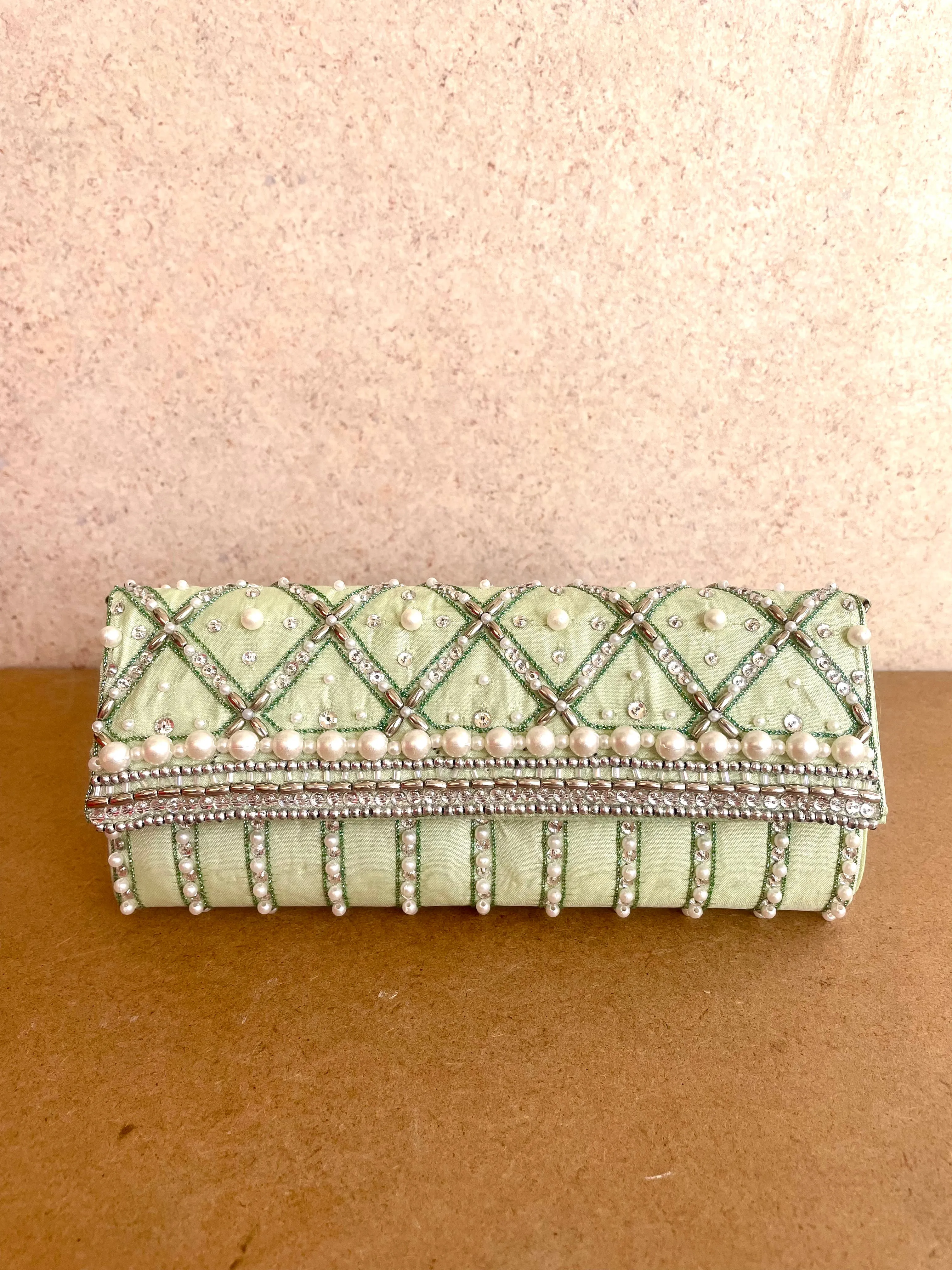 Pastel Green Clutch with Handwork