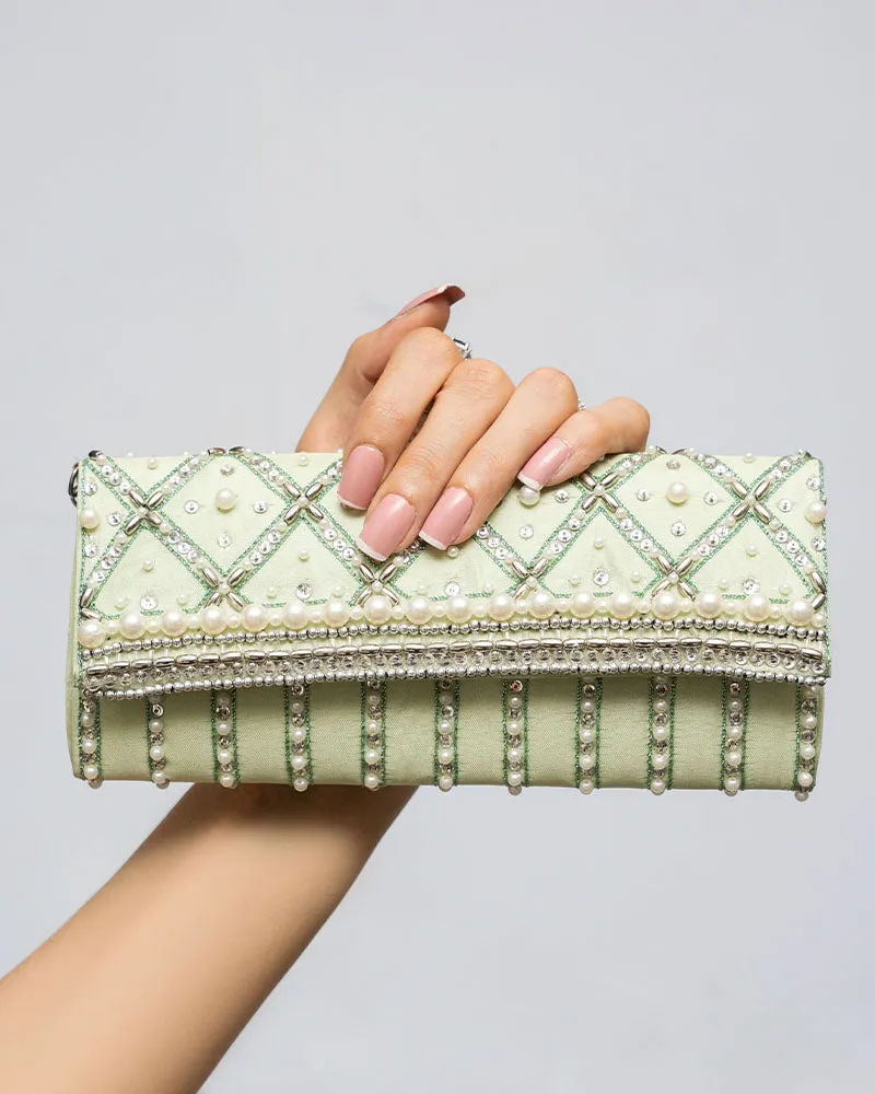 Pastel Green Clutch with Handwork