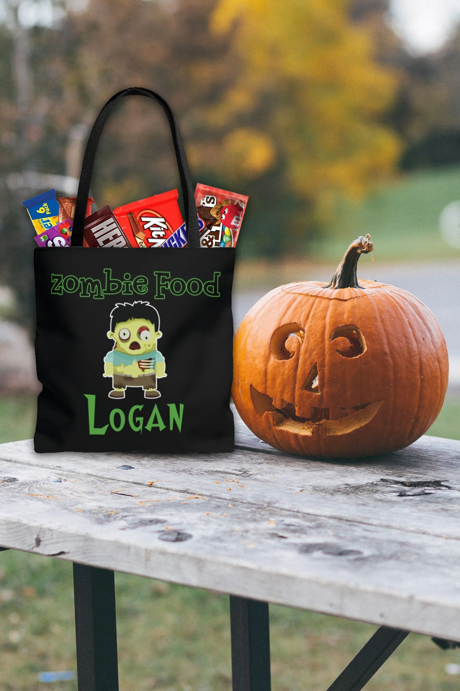 Personalized Halloween Trick Or Treat Bag, Kids Halloween Tote Bag - Zombie