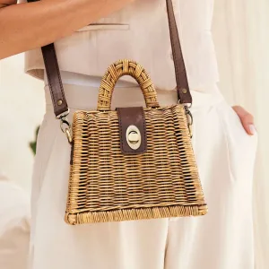 Petite Rattan Handbag with Detachable Leather Strap