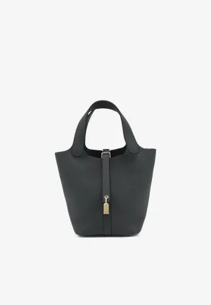 Picotin 18 in Gris Misty Clemence Leather with Permabrass Hardware