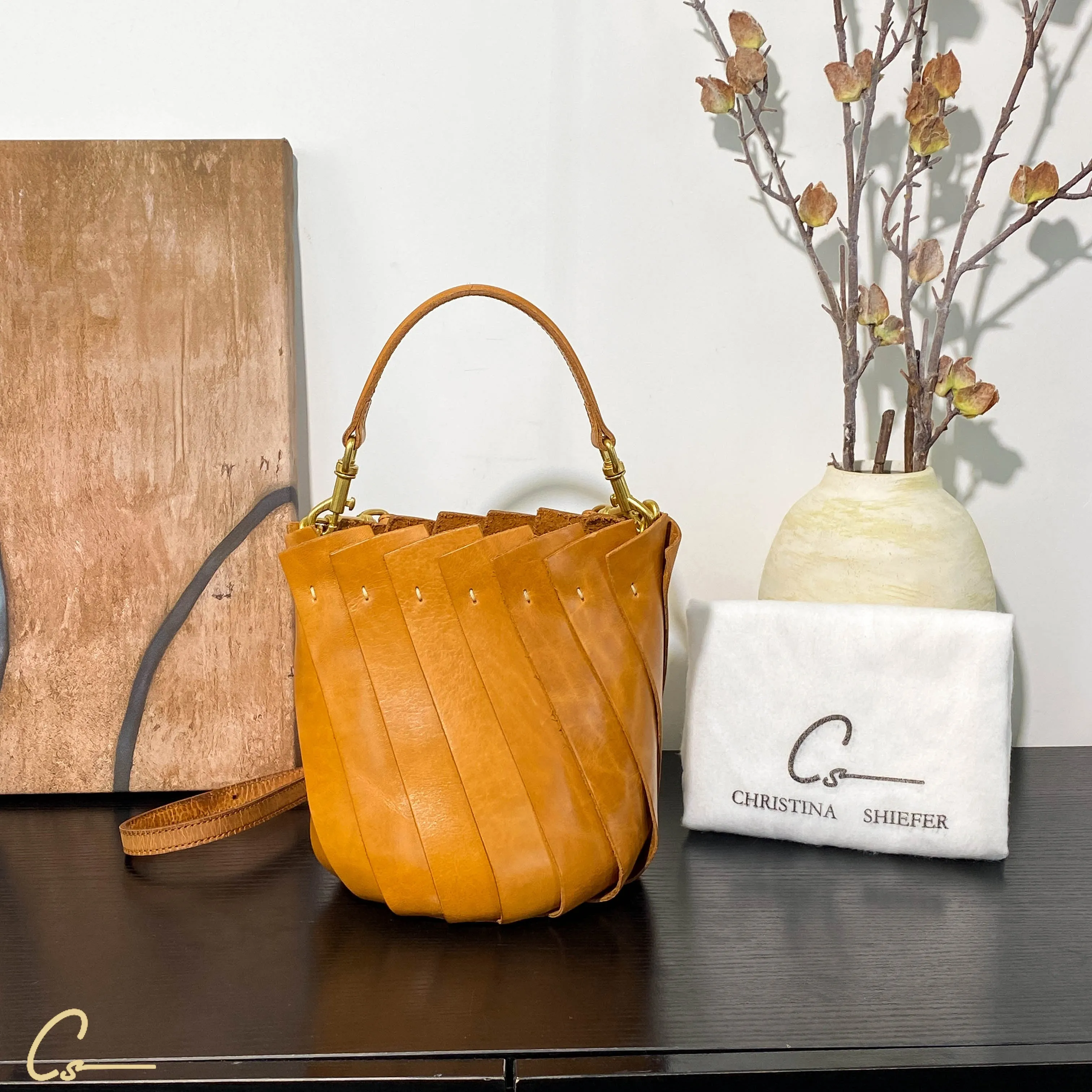 Pleated Leather Bucket Bag