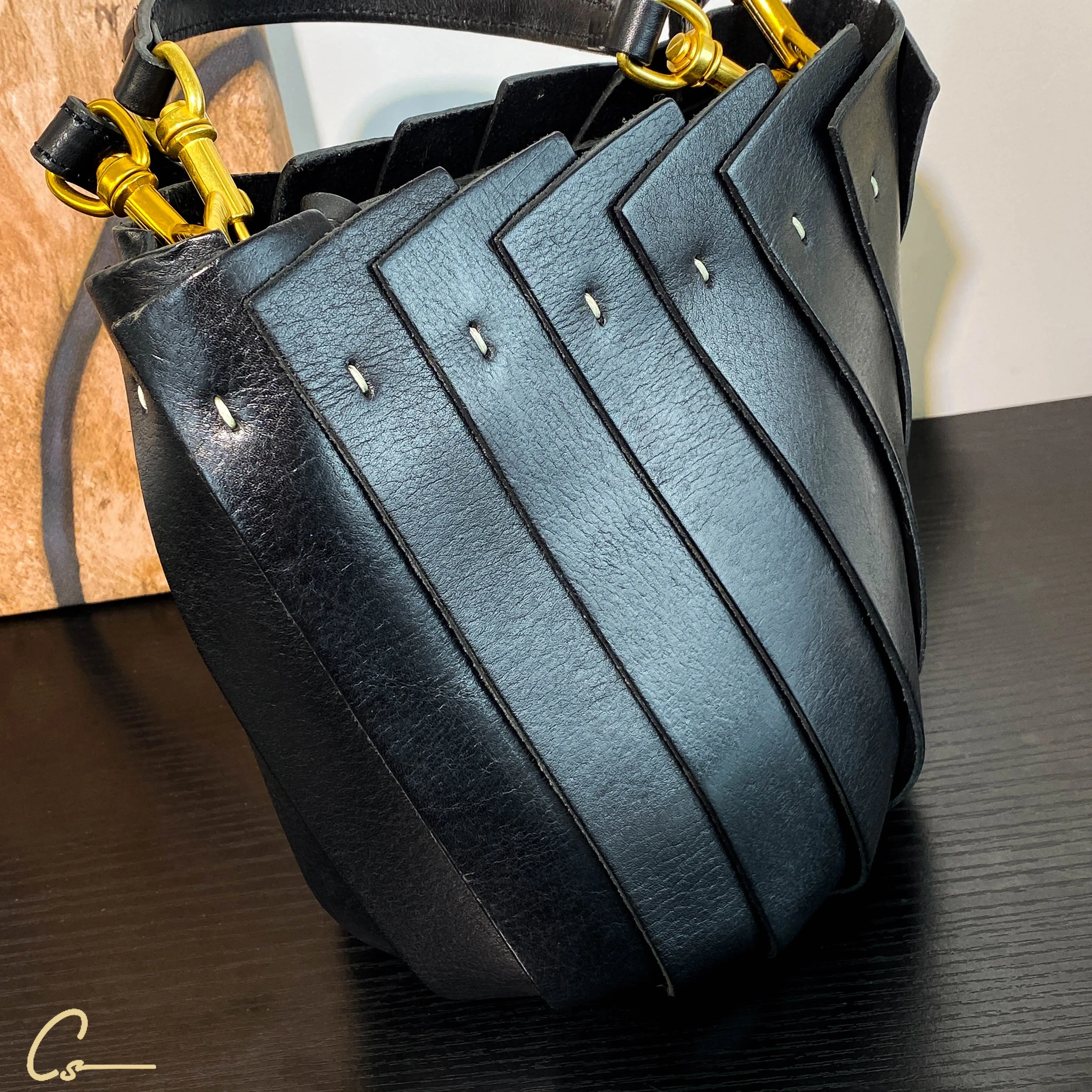 Pleated Leather Bucket Bag