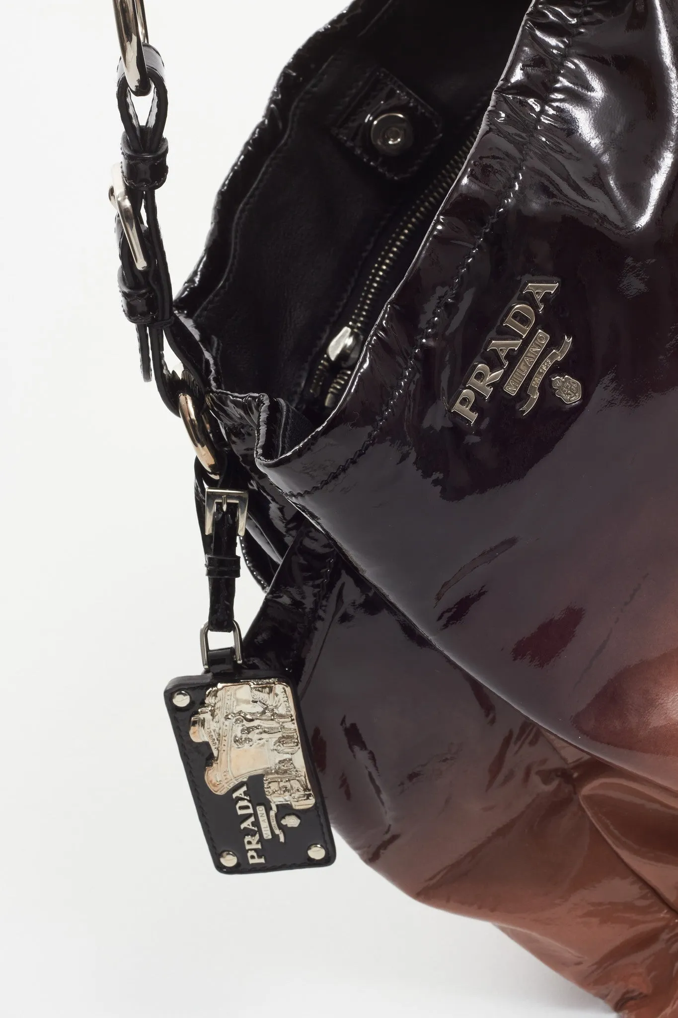 Prada Beige/Black Ombré Patent Leather Tote Bag