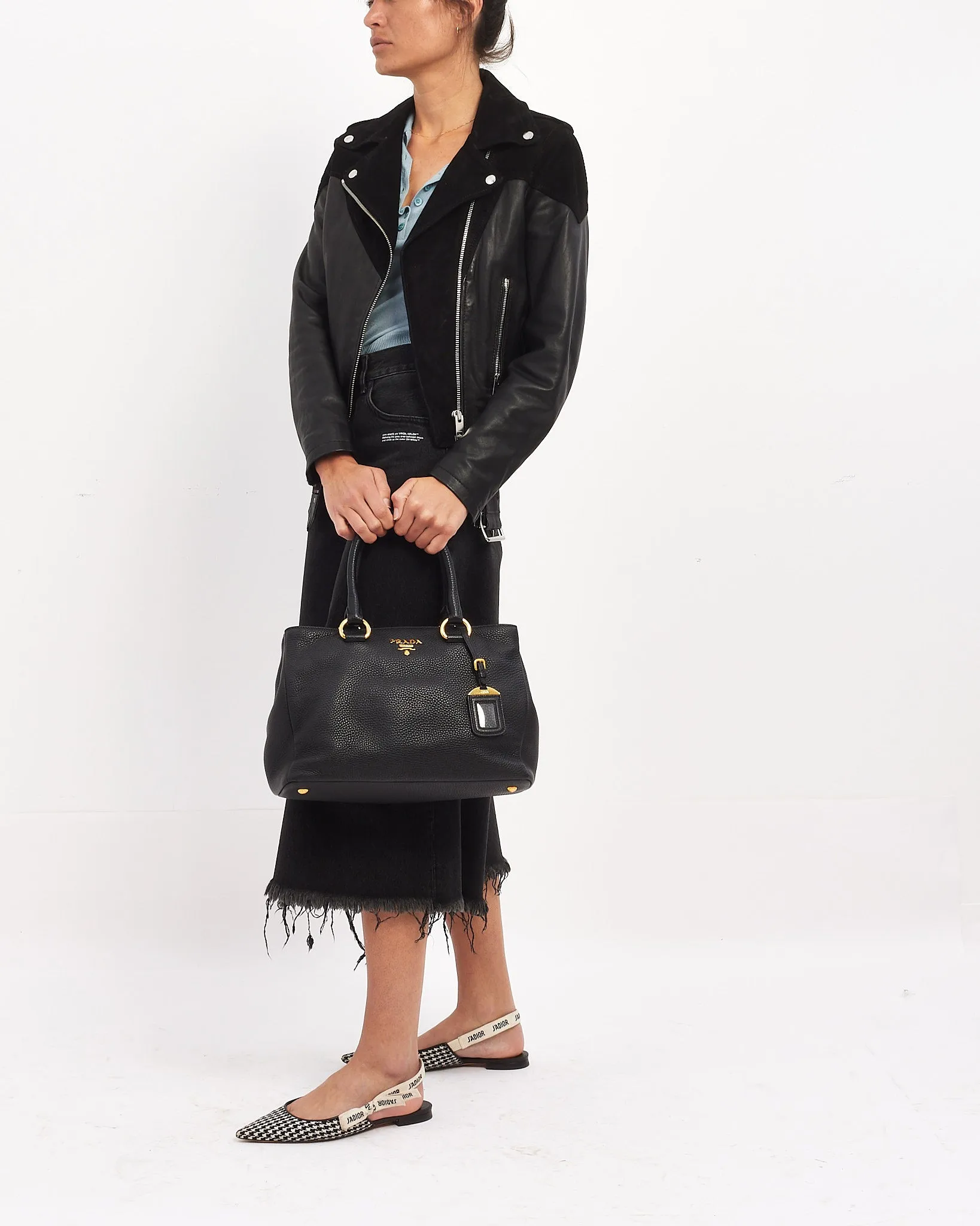 Prada Black Grained Leather Vitello Daino Tote Bag