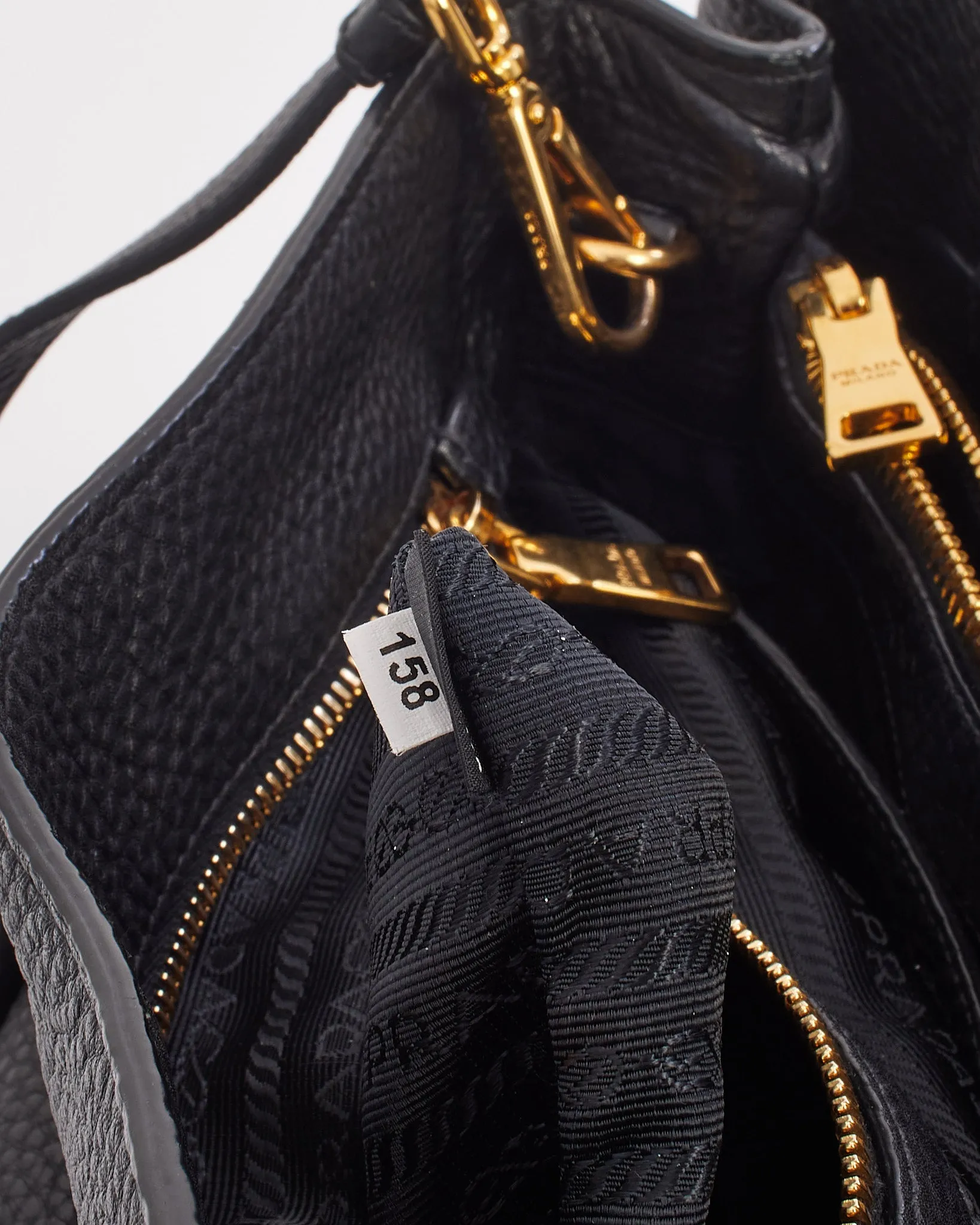Prada Black Grained Leather Vitello Daino Tote Bag