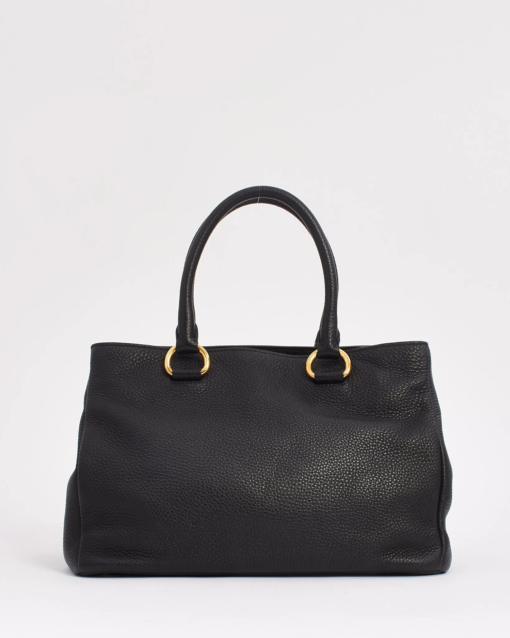 Prada Black Grained Leather Vitello Daino Tote Bag