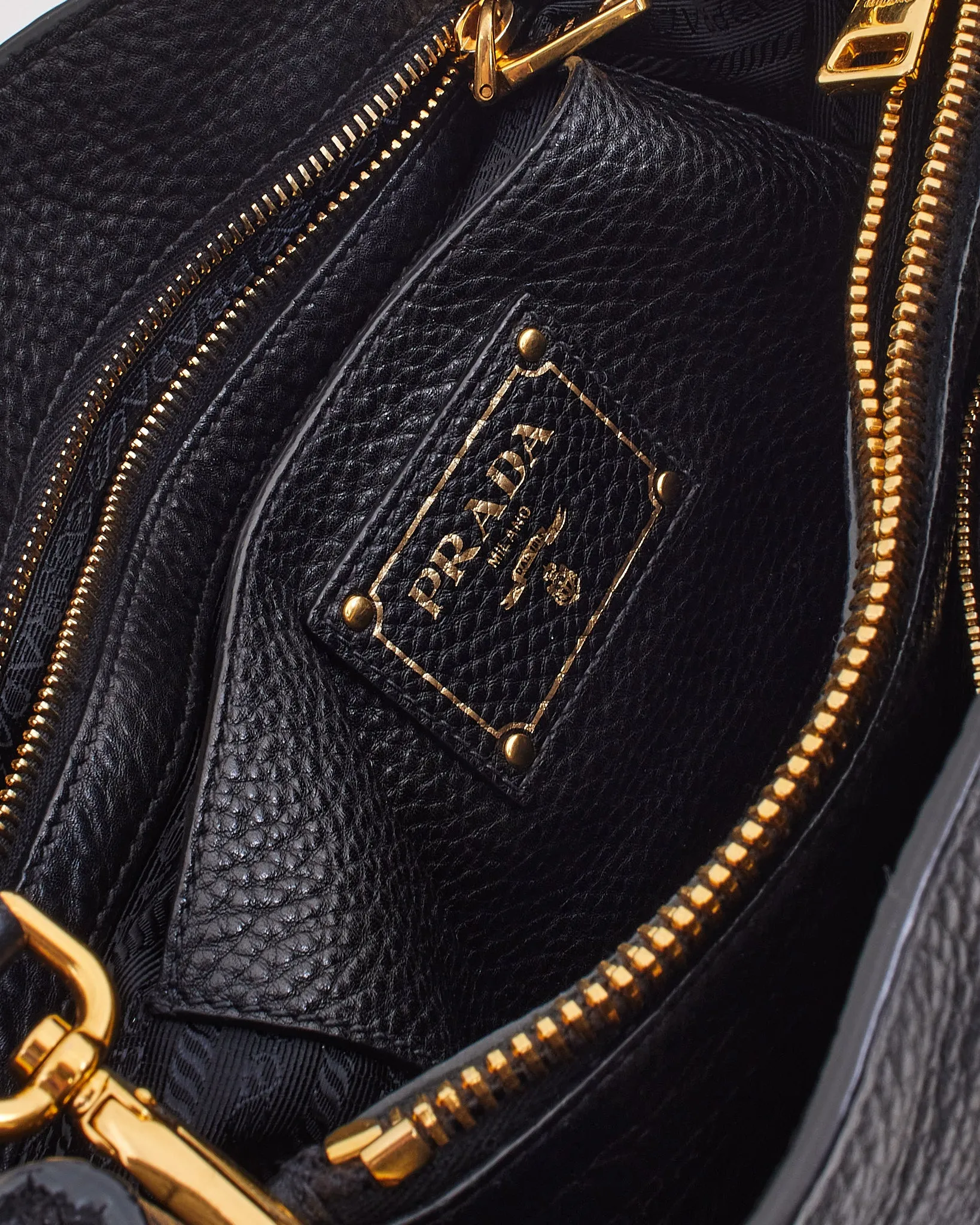Prada Black Grained Leather Vitello Daino Tote Bag