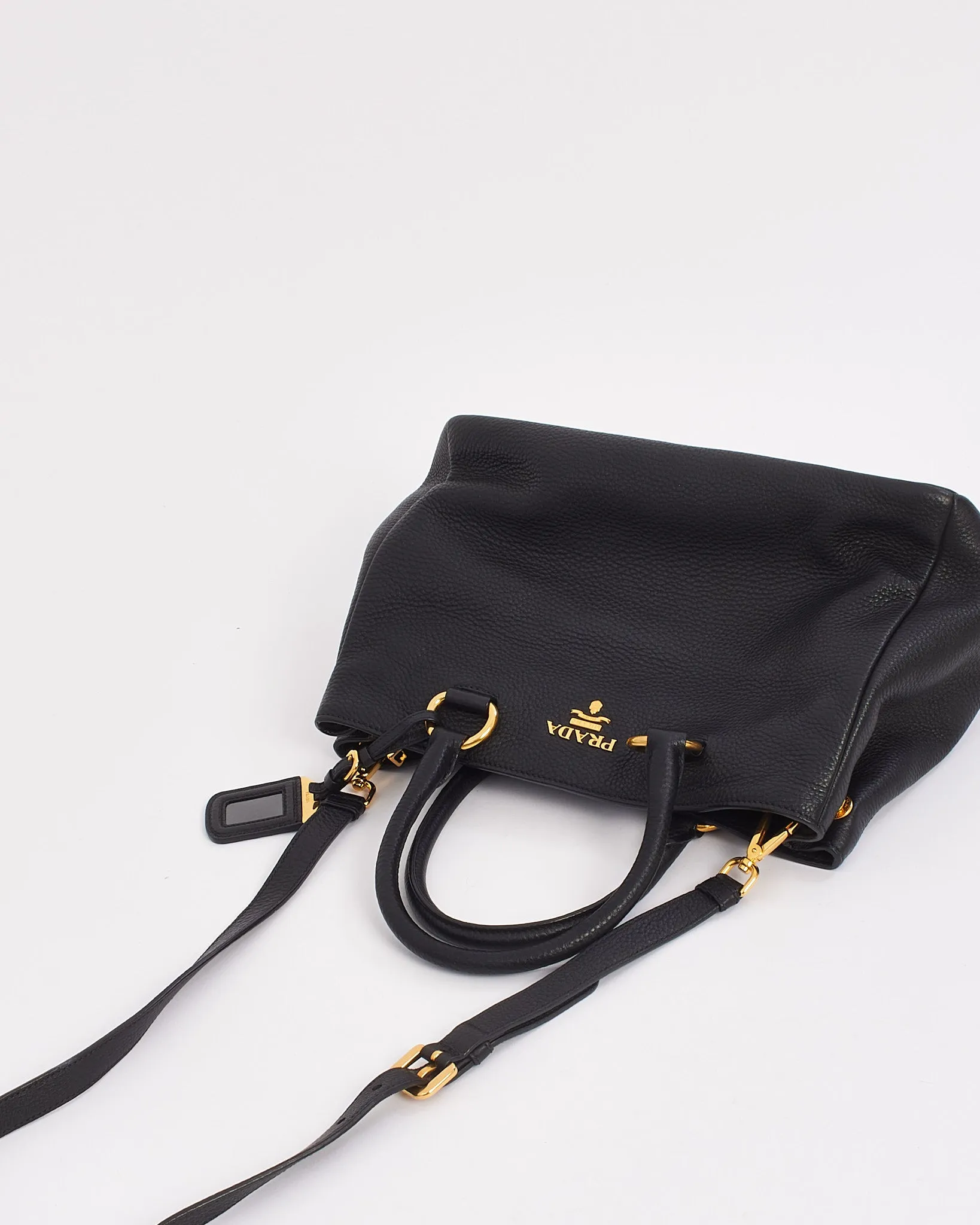 Prada Black Grained Leather Vitello Daino Tote Bag