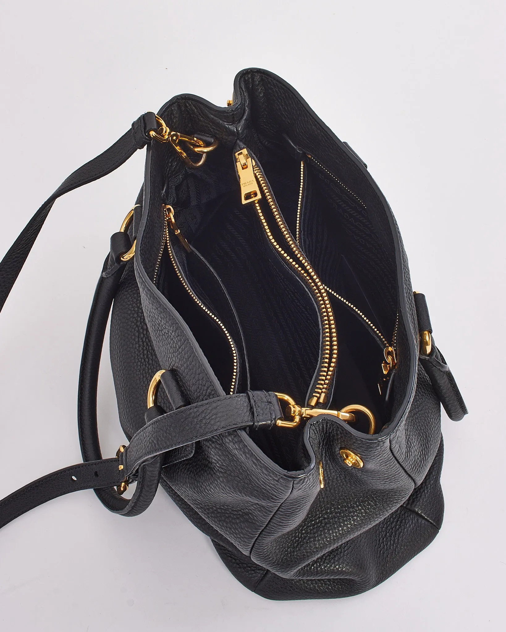 Prada Black Grained Leather Vitello Daino Tote Bag