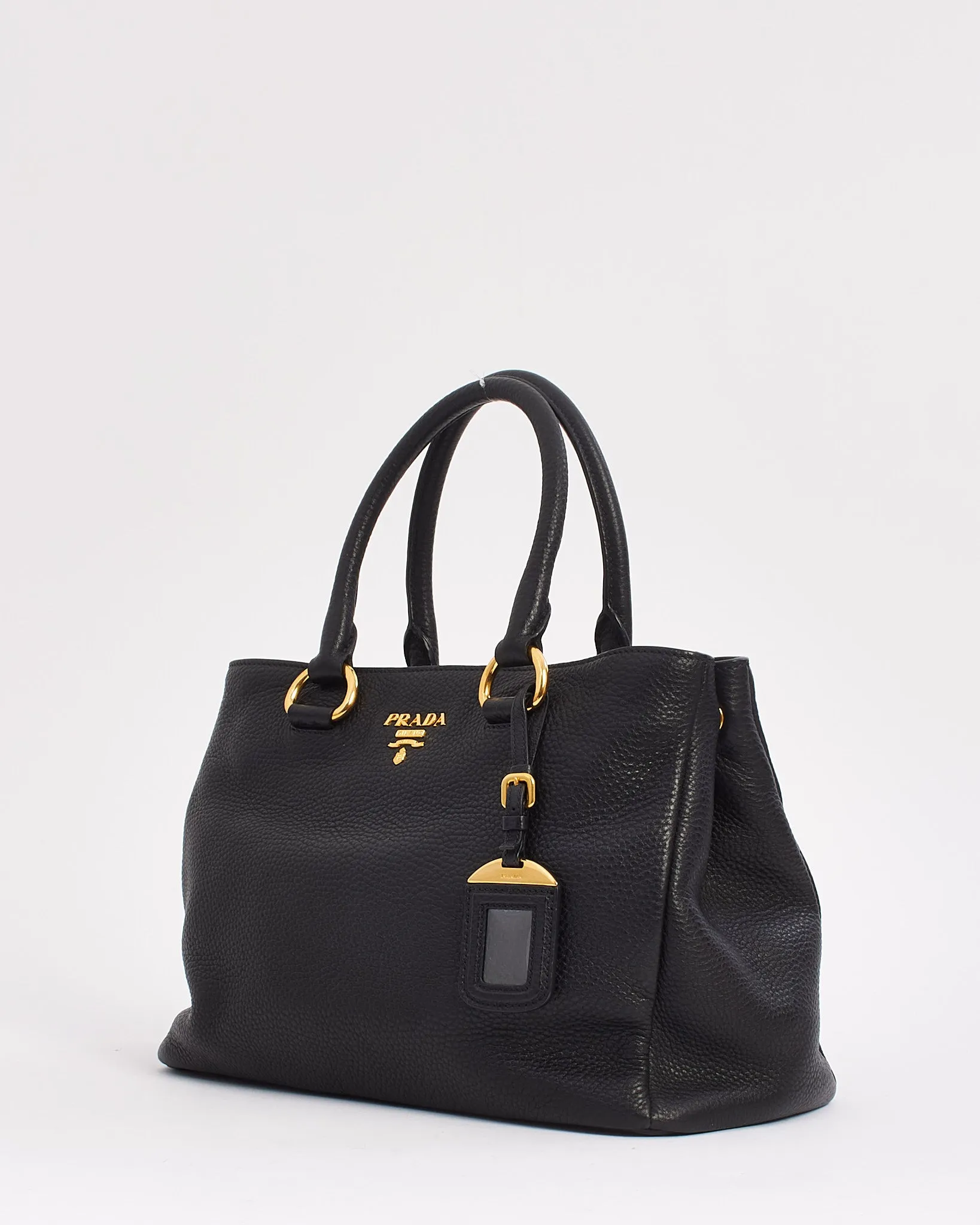 Prada Black Grained Leather Vitello Daino Tote Bag