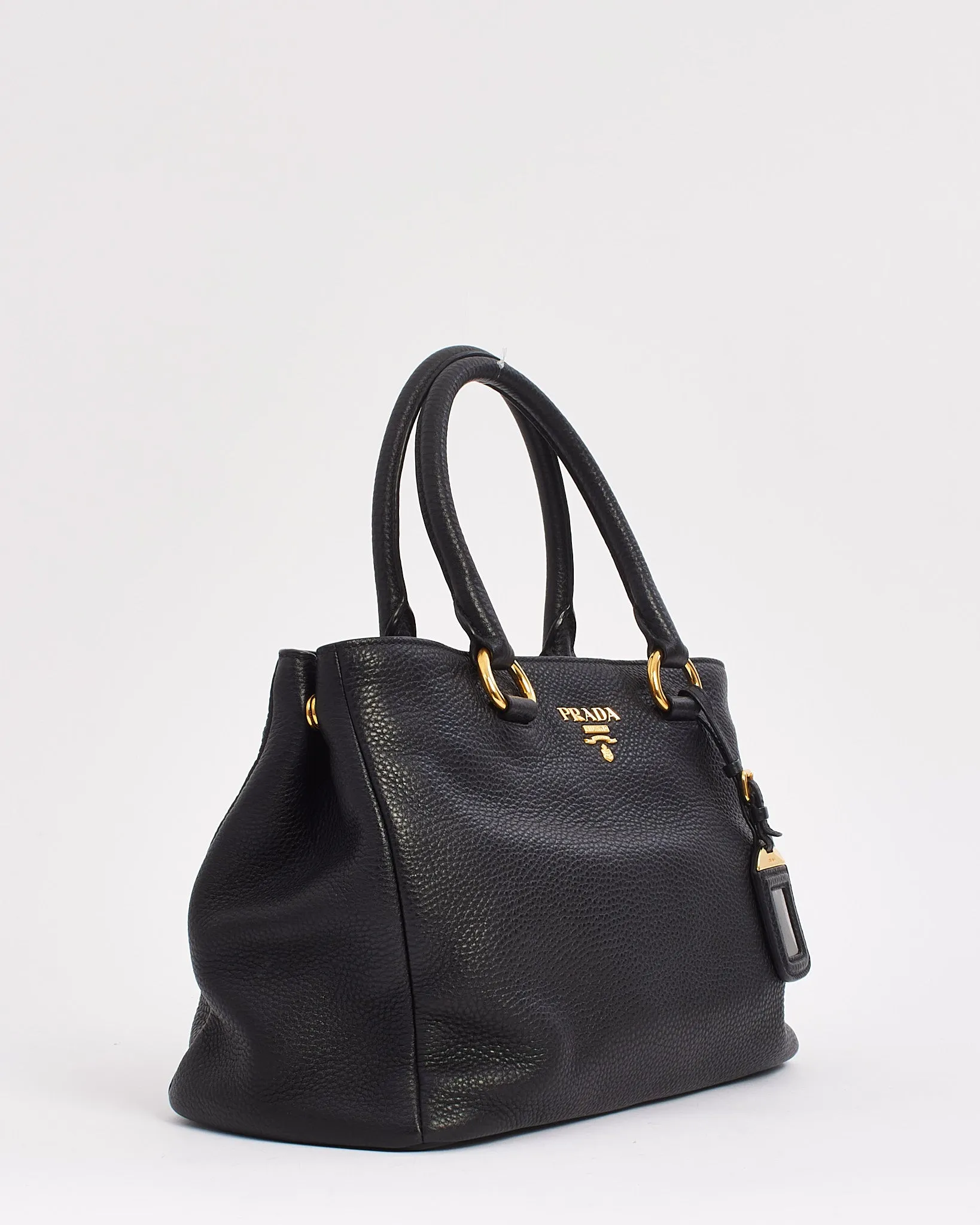 Prada Black Grained Leather Vitello Daino Tote Bag