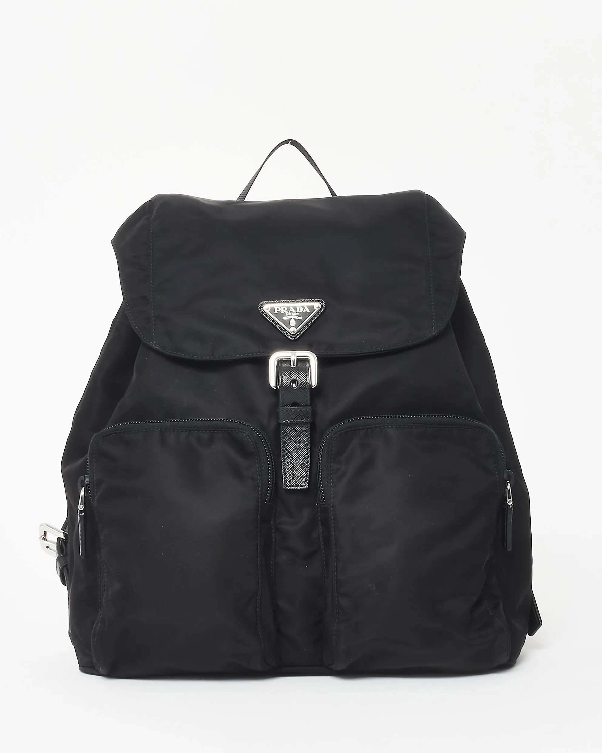 Prada Black Nylon Double Front Pocket Re-Nylon Medium Backpack
