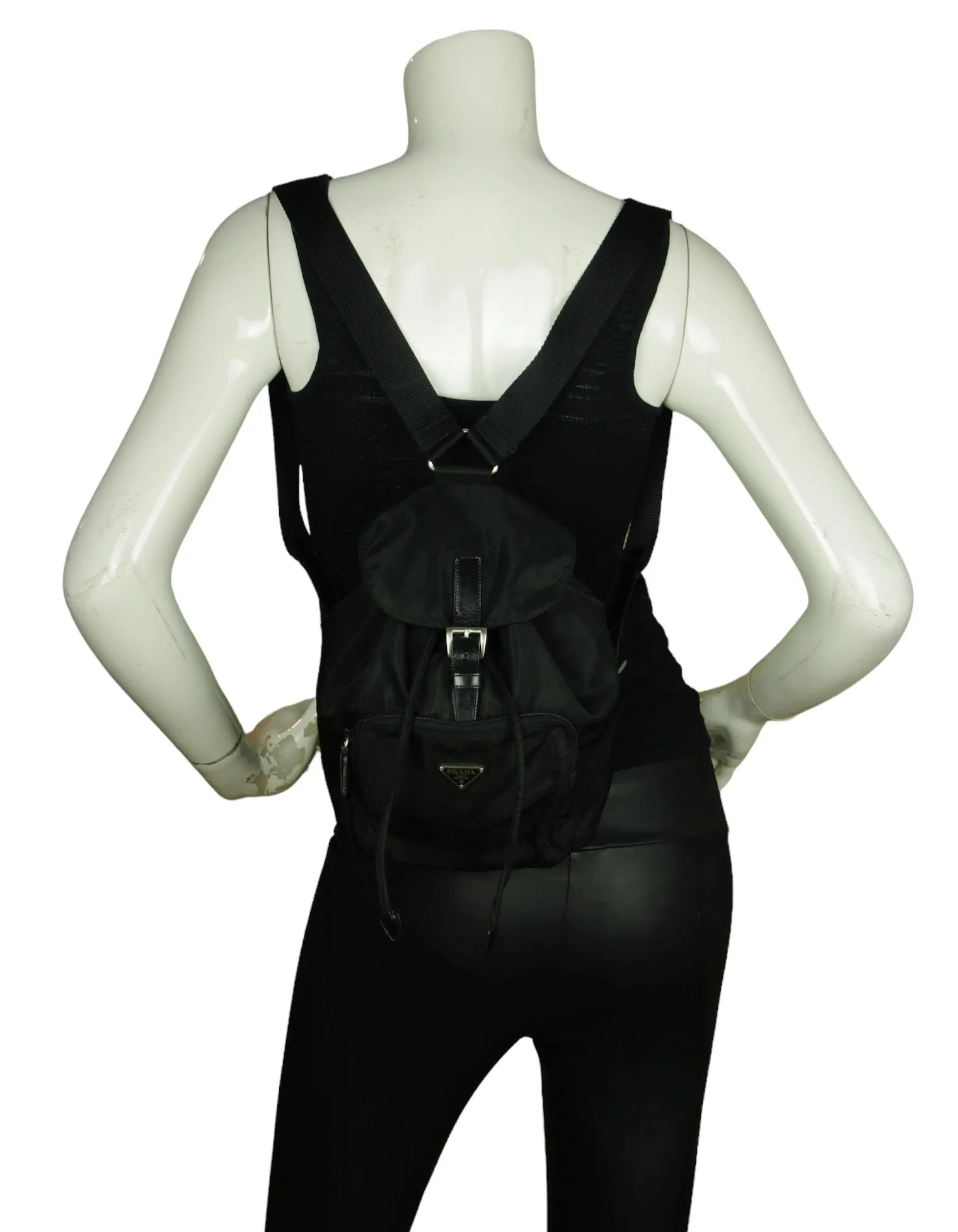 Prada Black Nylon Mini Backpack w/ Front Pocket