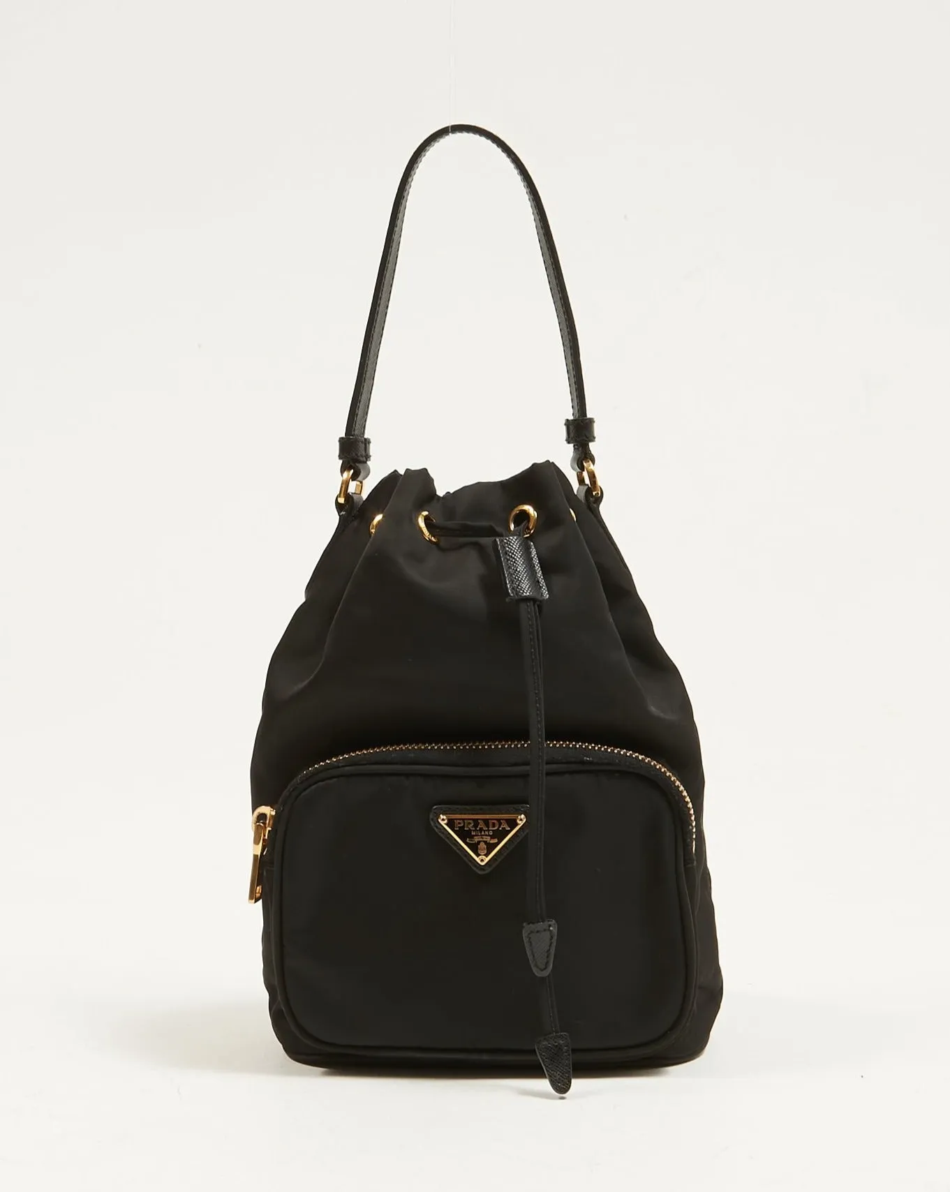 Prada Black Nylon Mini Tessuto Duet Bucket Bag
