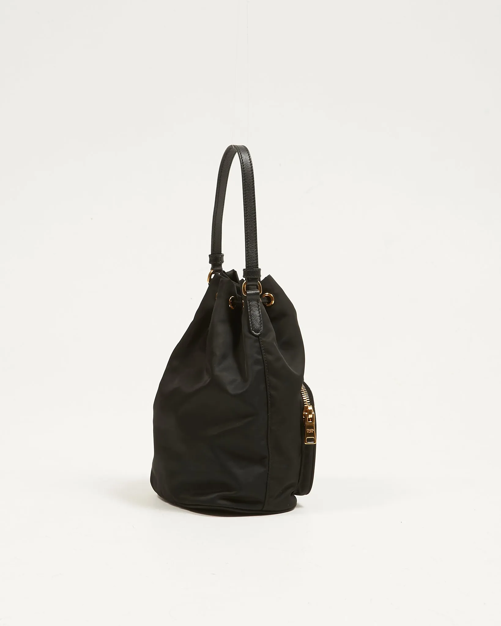 Prada Black Nylon Mini Tessuto Duet Bucket Bag