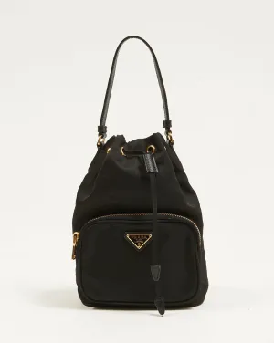 Prada Black Nylon Mini Tessuto Duet Bucket Bag