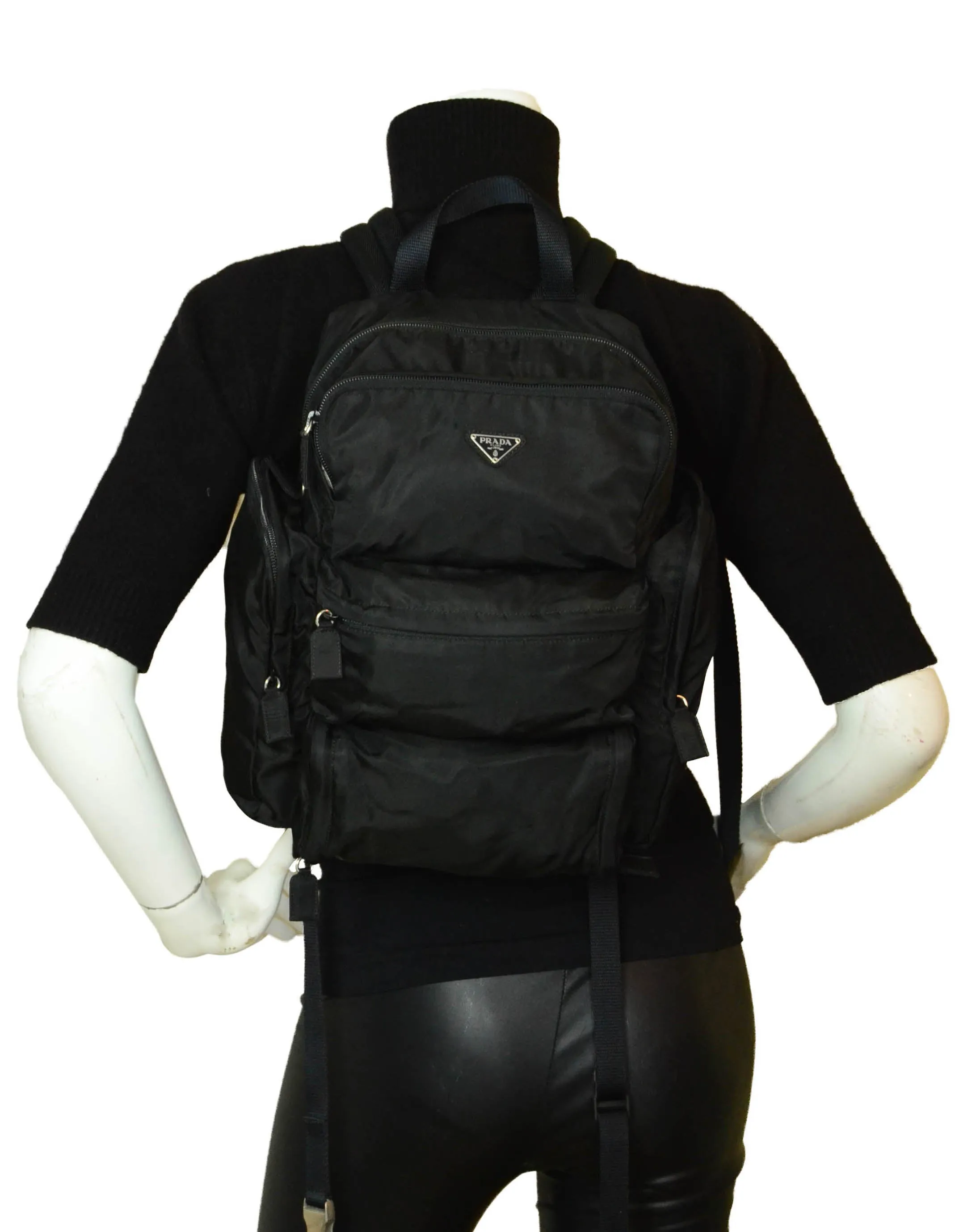 Prada Black Nylon Multipocket Backpack Bag
