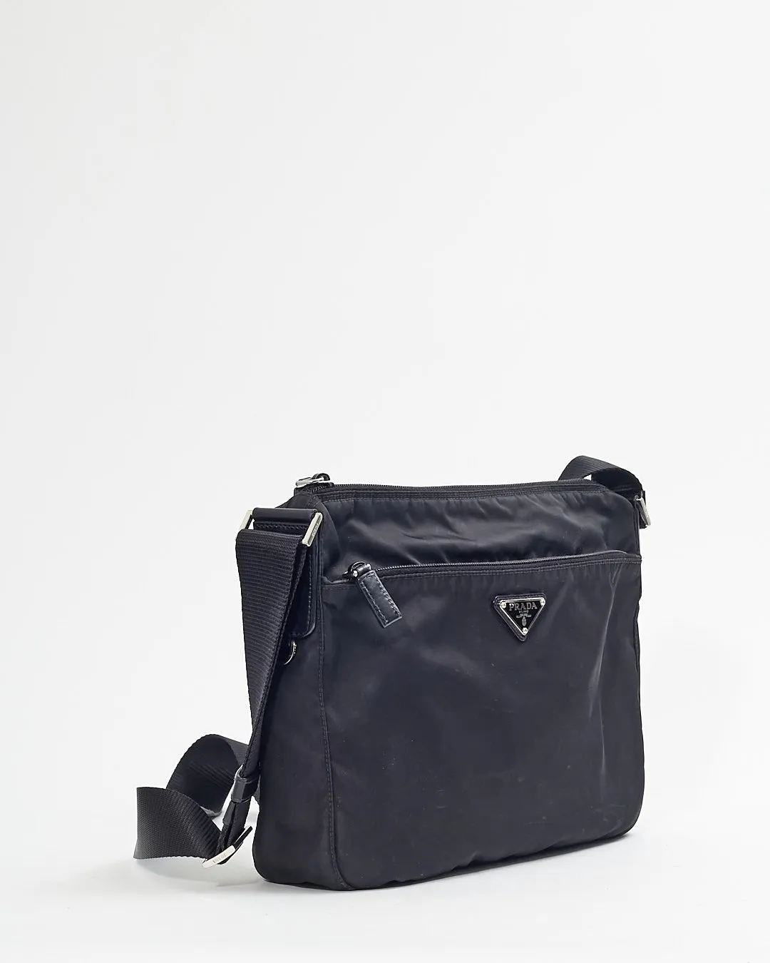 Prada Black Nylon Tessuto Messenger 2 ZIp Pocket Bag