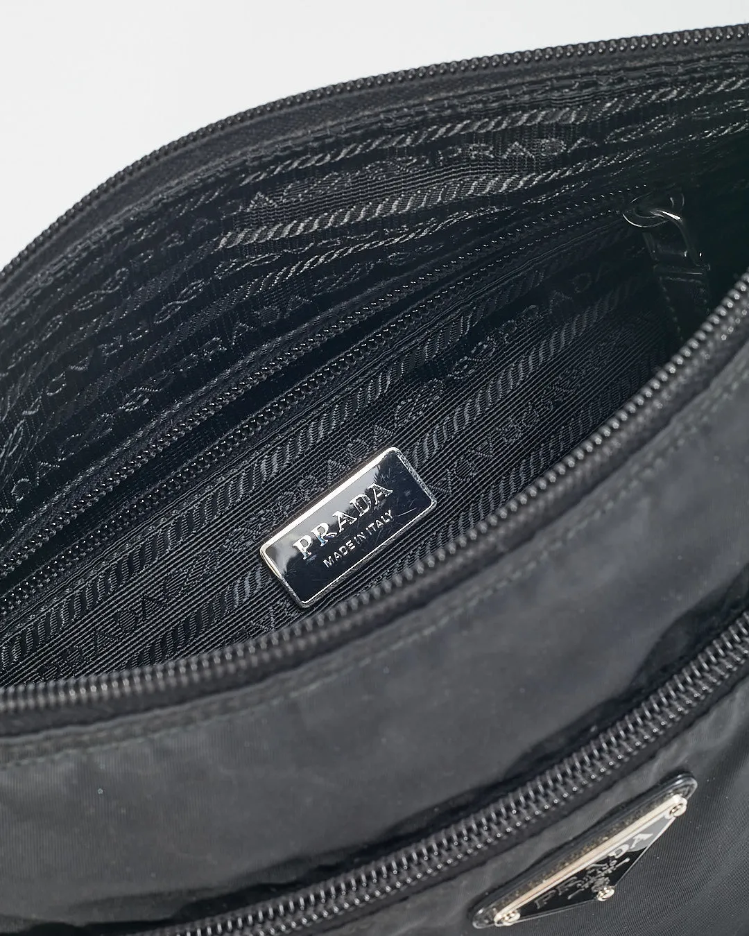 Prada Black Nylon Tessuto Messenger 2 ZIp Pocket Bag