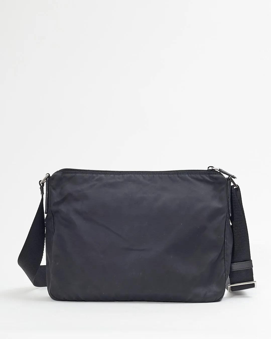 Prada Black Nylon Tessuto Messenger 2 ZIp Pocket Bag