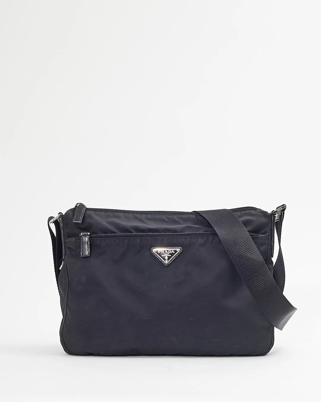 Prada Black Nylon Tessuto Messenger 2 ZIp Pocket Bag