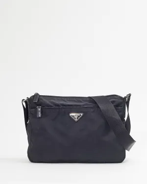 Prada Black Nylon Tessuto Messenger 2 ZIp Pocket Bag