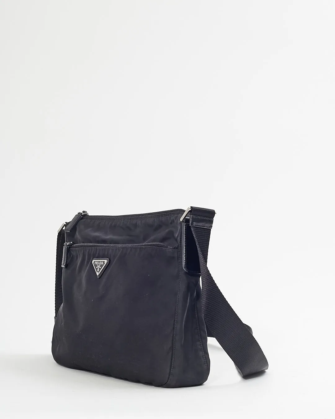 Prada Black Nylon Tessuto Messenger 2 ZIp Pocket Bag
