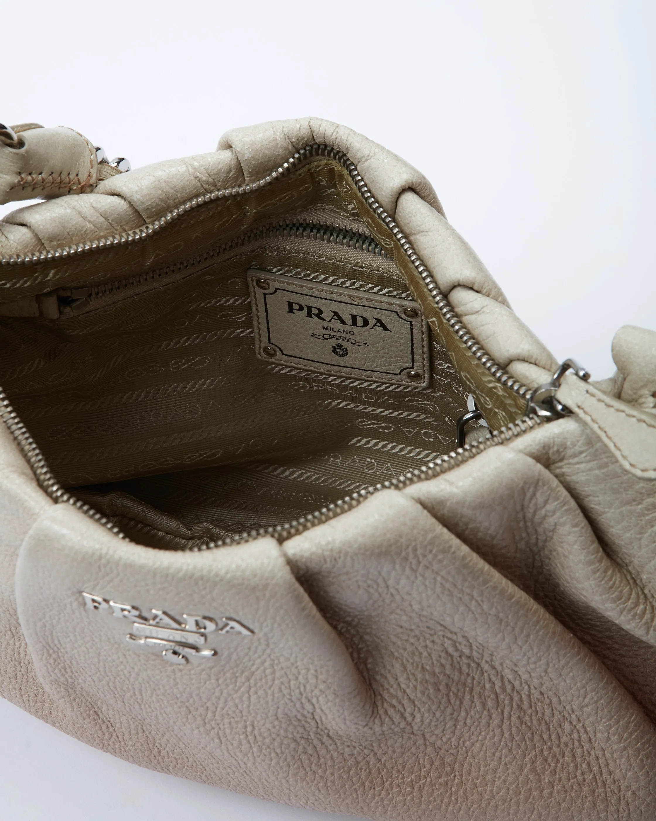 Prada Gradient Neutral Shiny Leather Chain Shoulder Bag