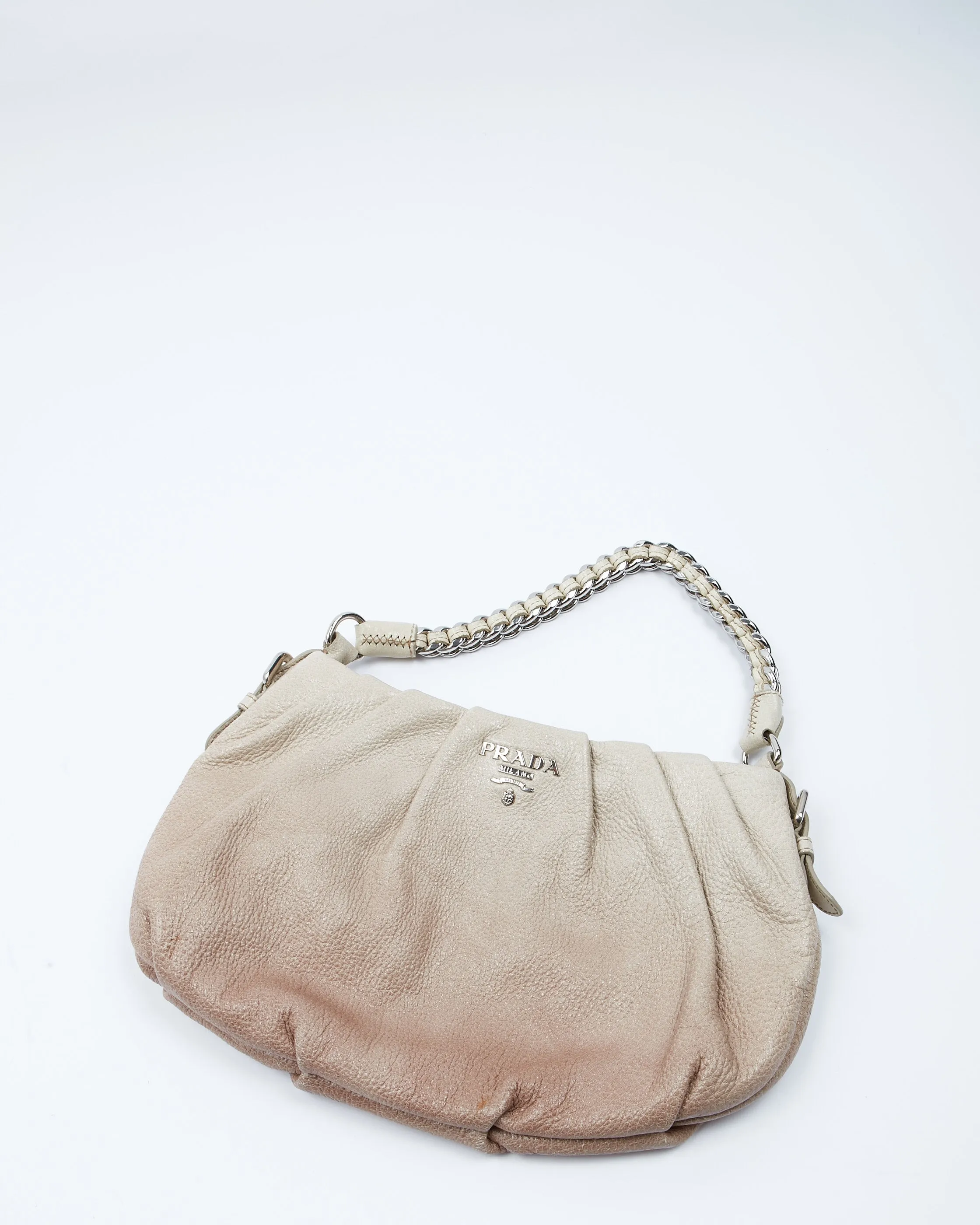 Prada Gradient Neutral Shiny Leather Chain Shoulder Bag
