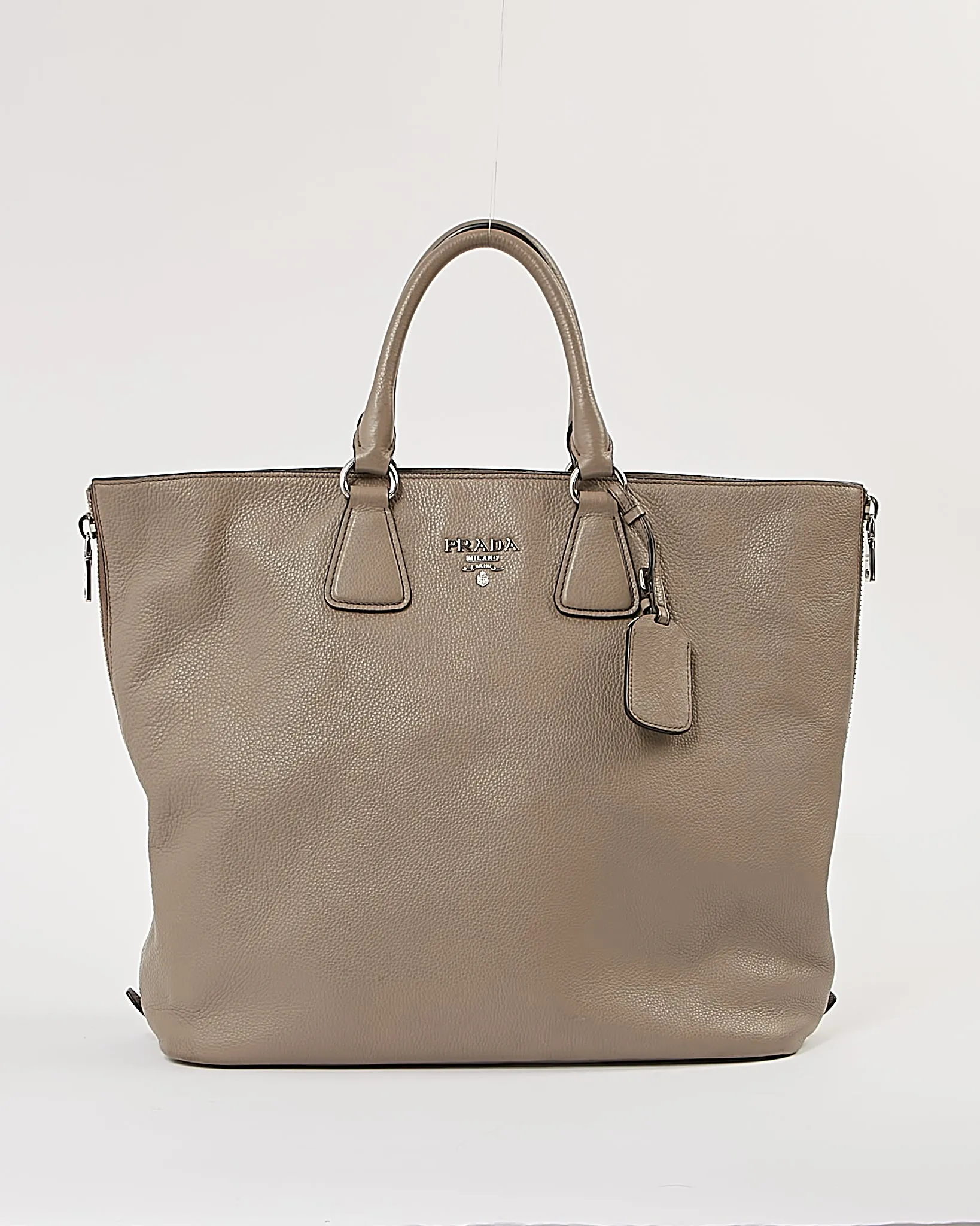 Prada Grey Leather Tote Convertible Tote Bag
