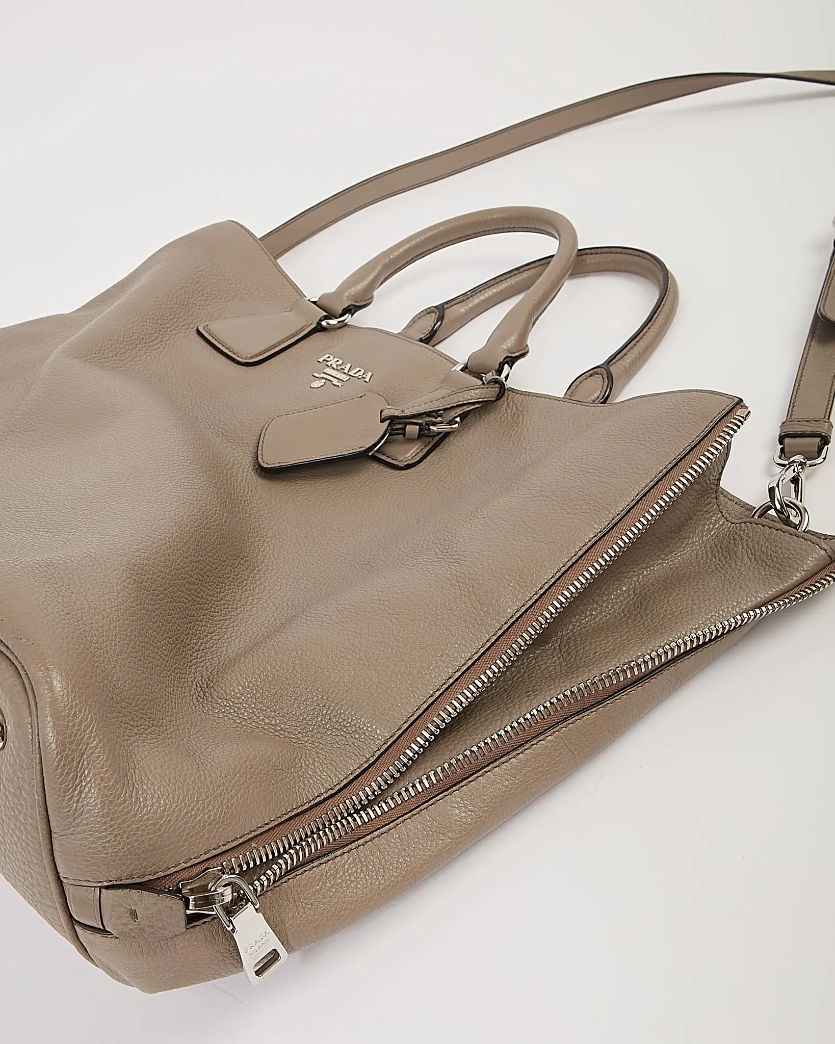 Prada Grey Leather Tote Convertible Tote Bag
