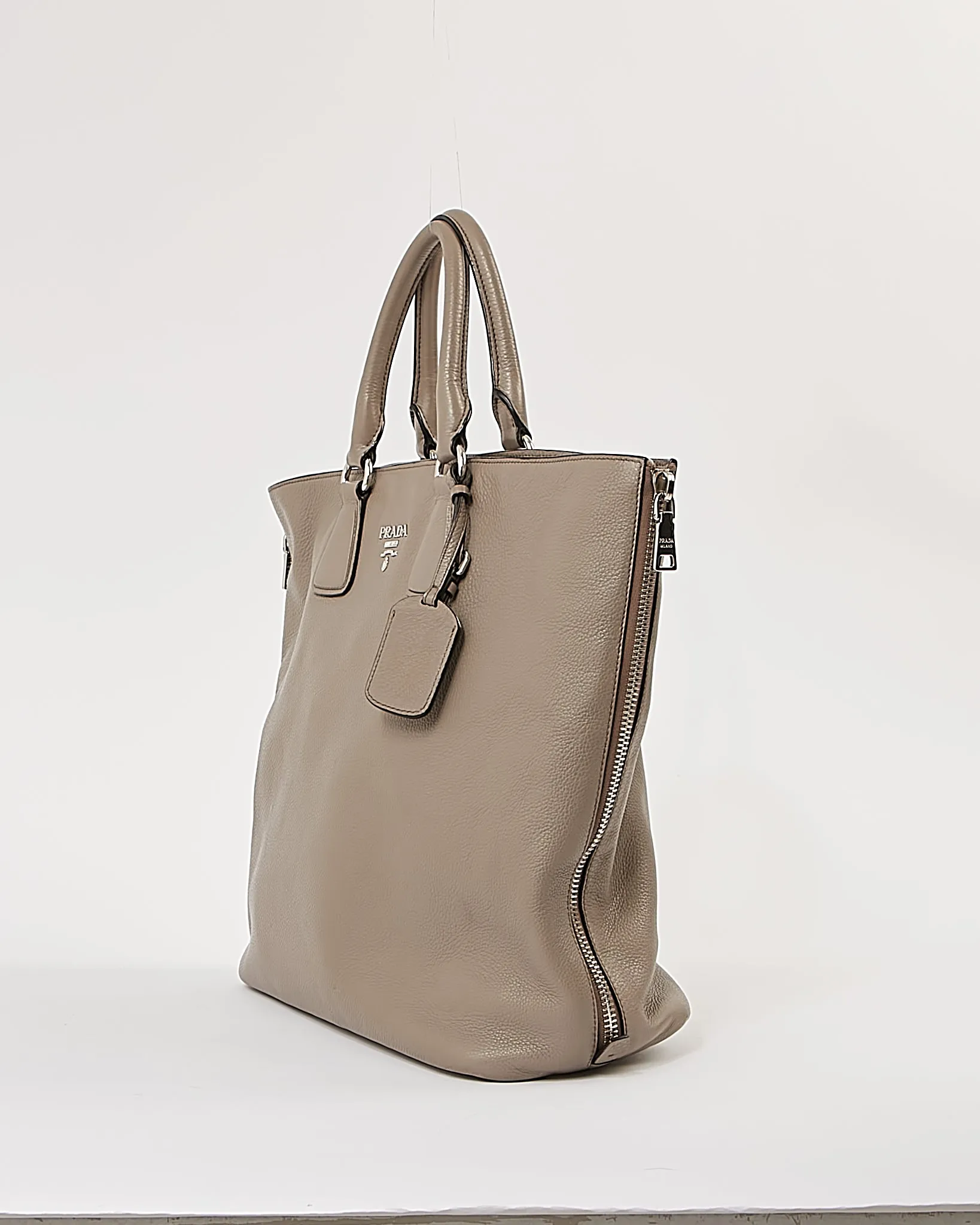 Prada Grey Leather Tote Convertible Tote Bag