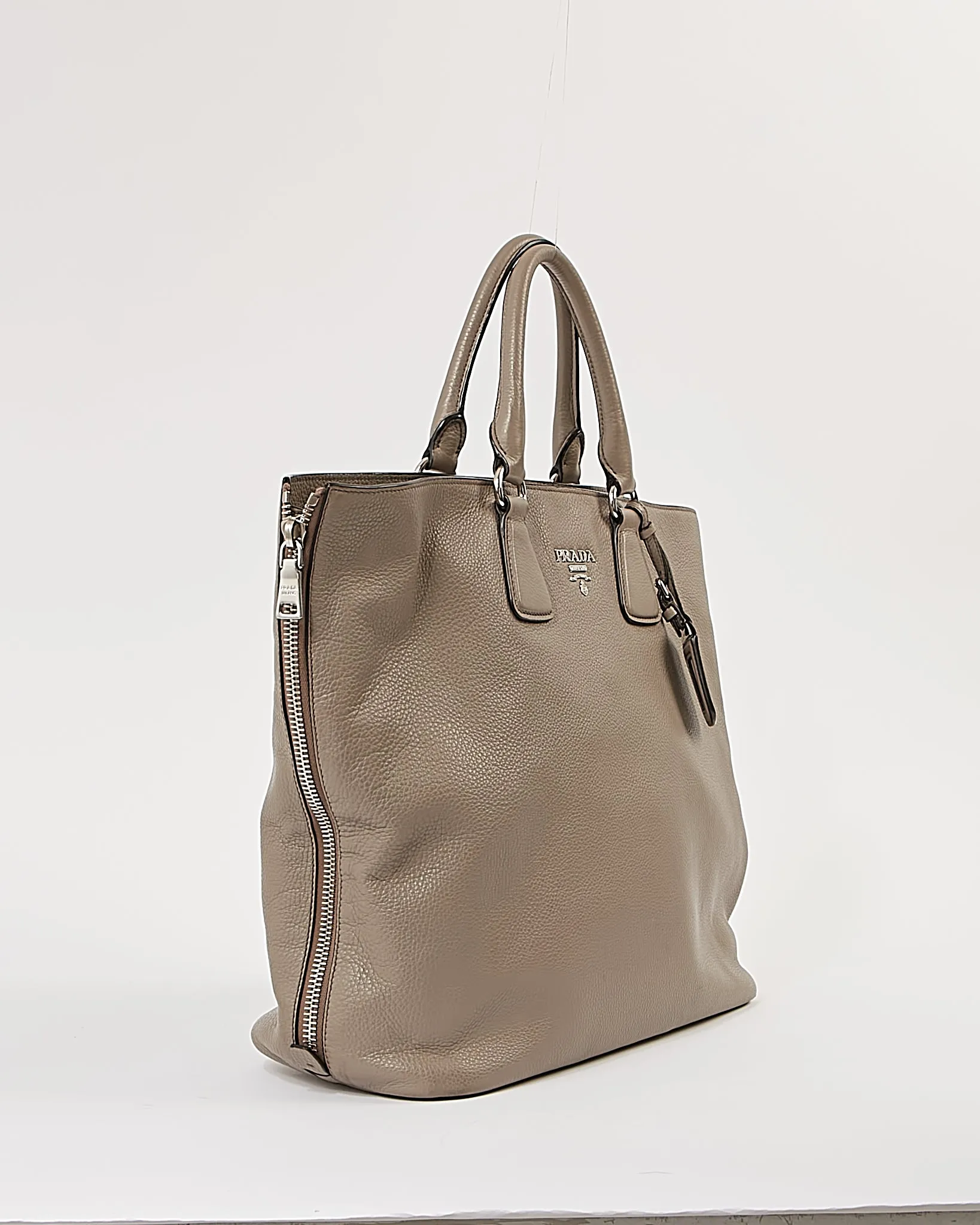 Prada Grey Leather Tote Convertible Tote Bag