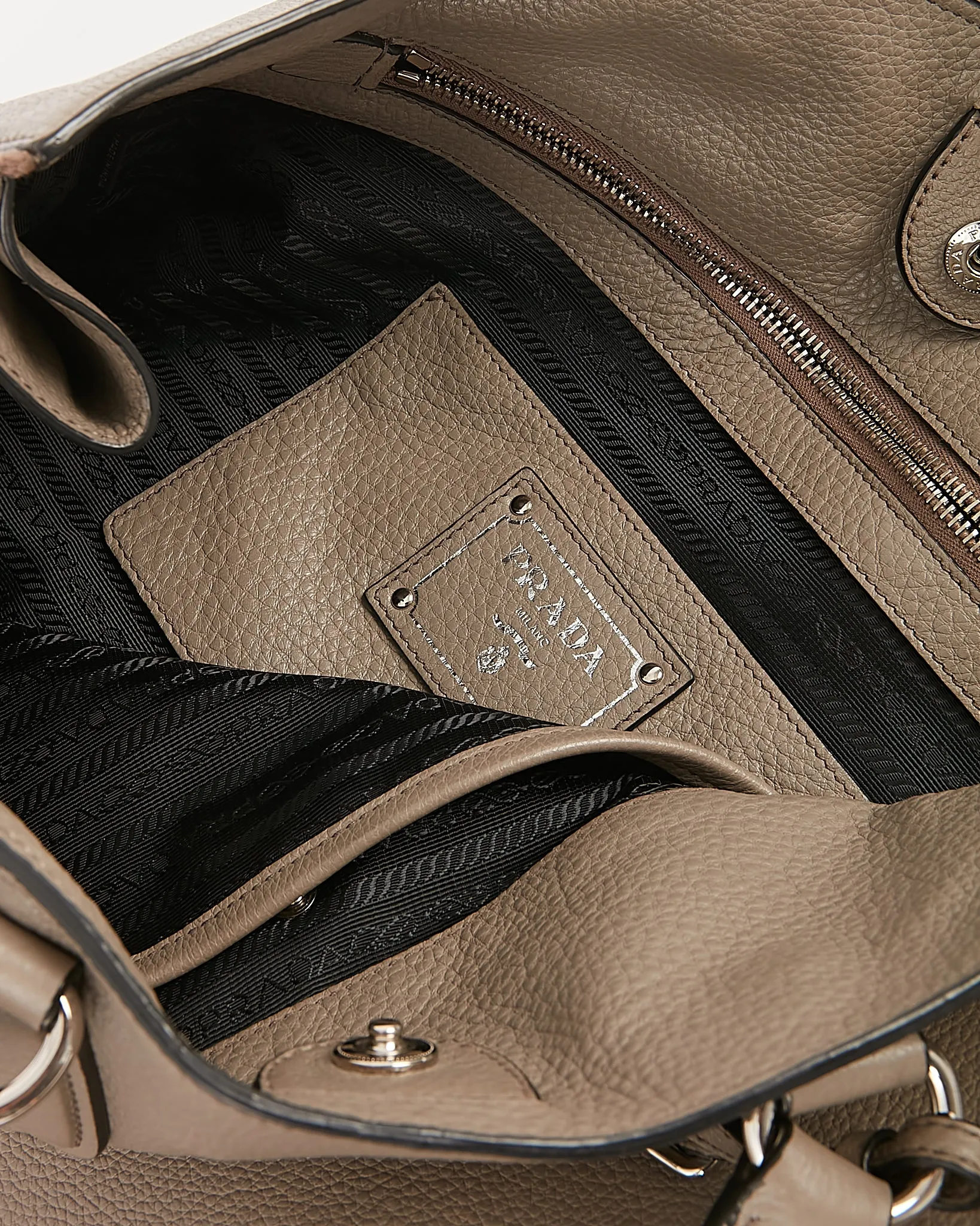 Prada Grey Leather Tote Convertible Tote Bag