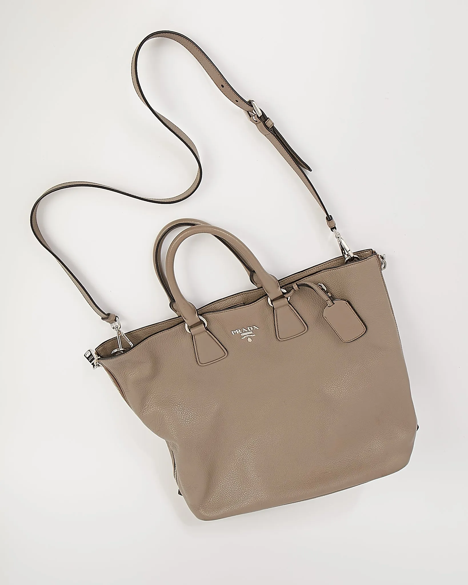 Prada Grey Leather Tote Convertible Tote Bag