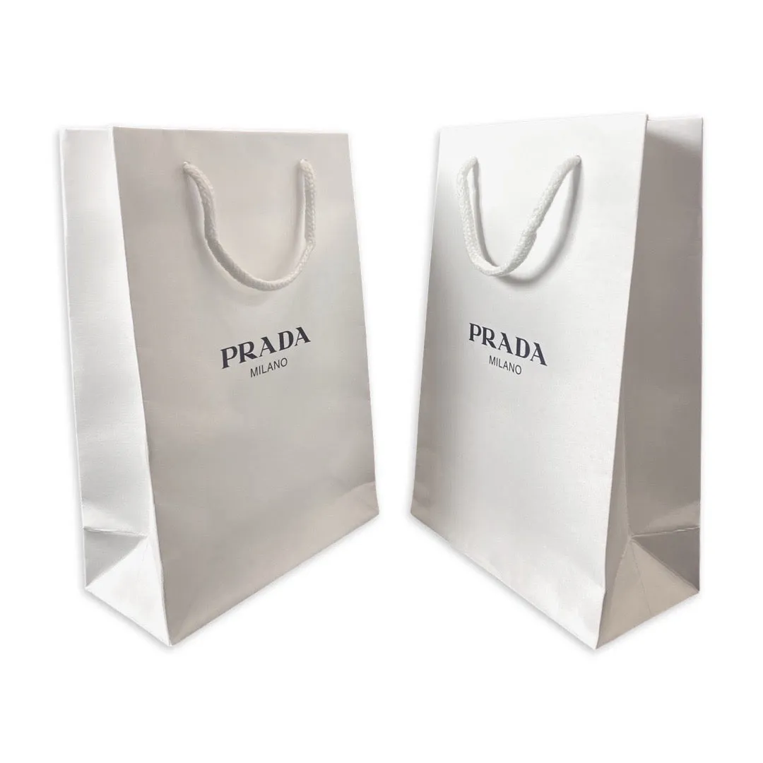 Prada Shopping Gift Bag  Designer White Paper Small Set of 2