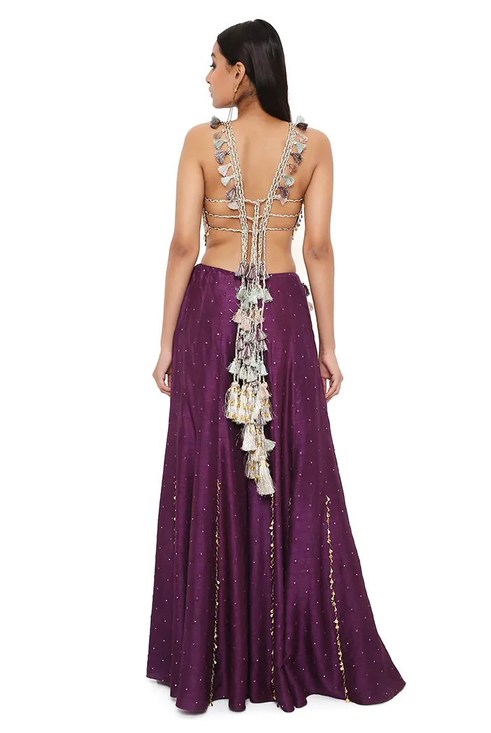 PURPLE GEORGETTE EMBROIDERED CHOLI WITH ABLA SILK SHARARA