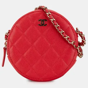 Quilted Caviar Round Clutch With Chain