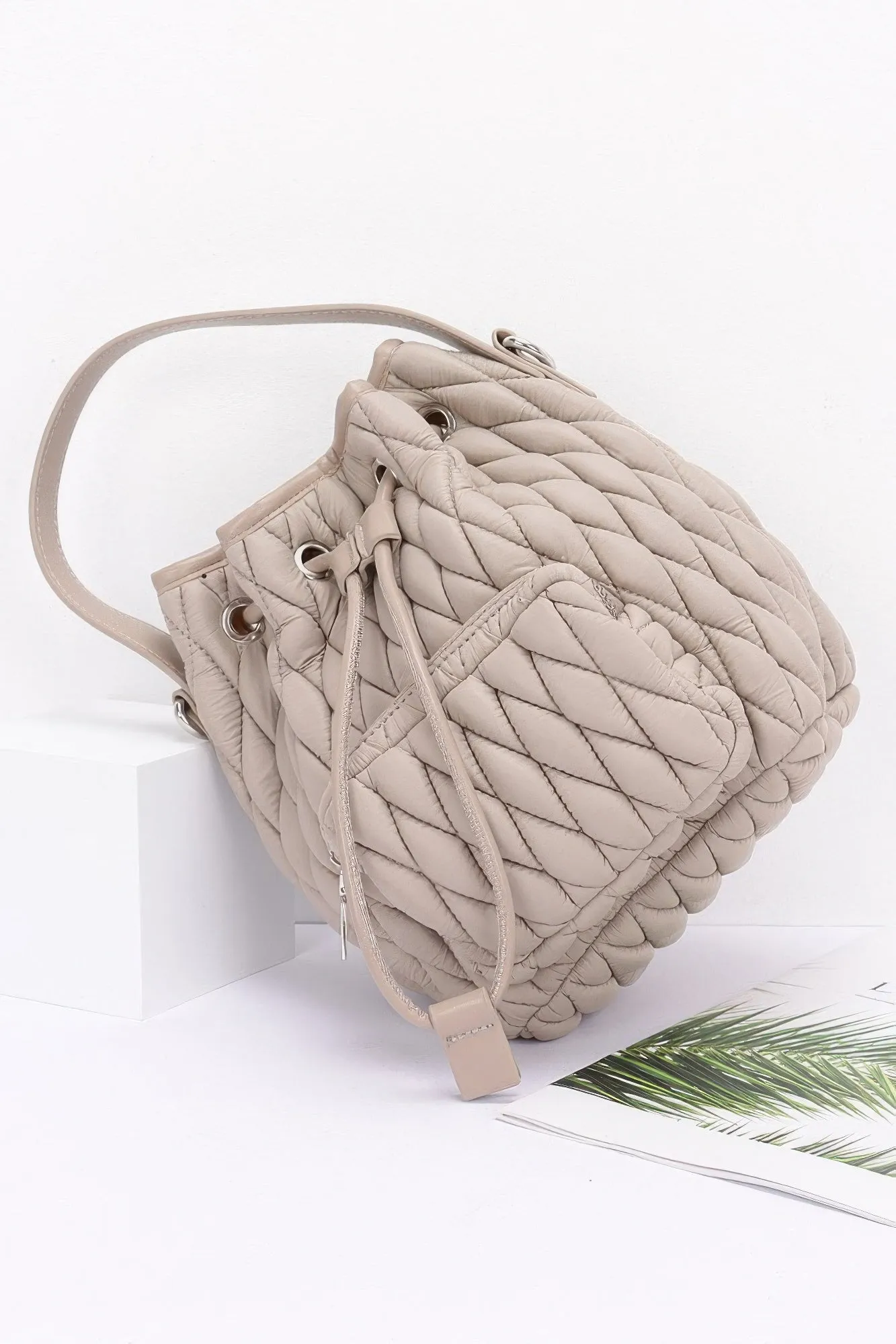 Quilted Faux Leather Bucket Bag