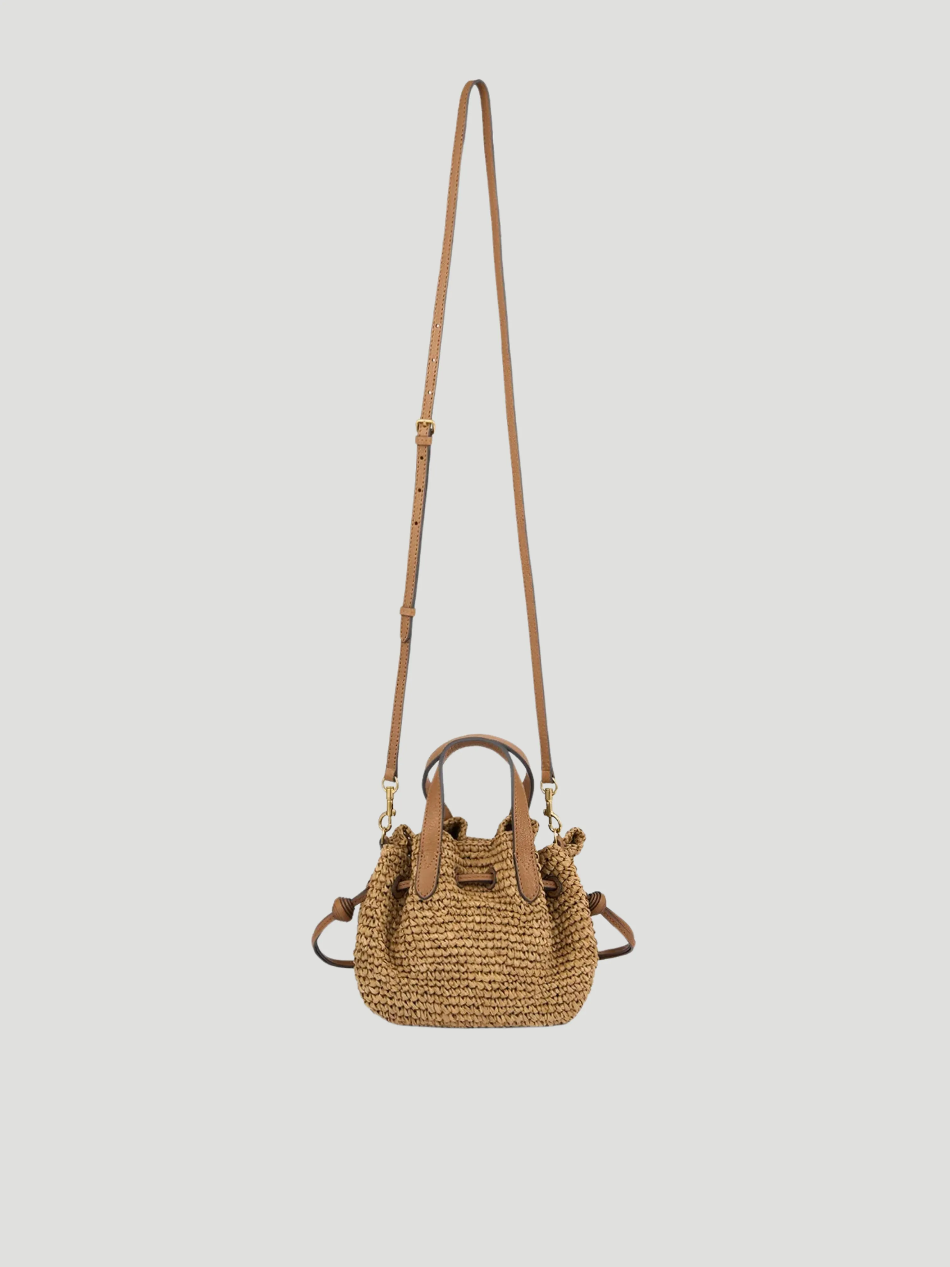 Raffia Small Drawstring Tote in Pecan