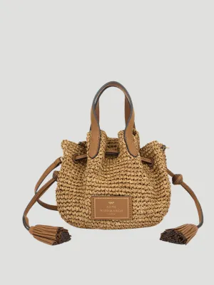 Raffia Small Drawstring Tote in Pecan
