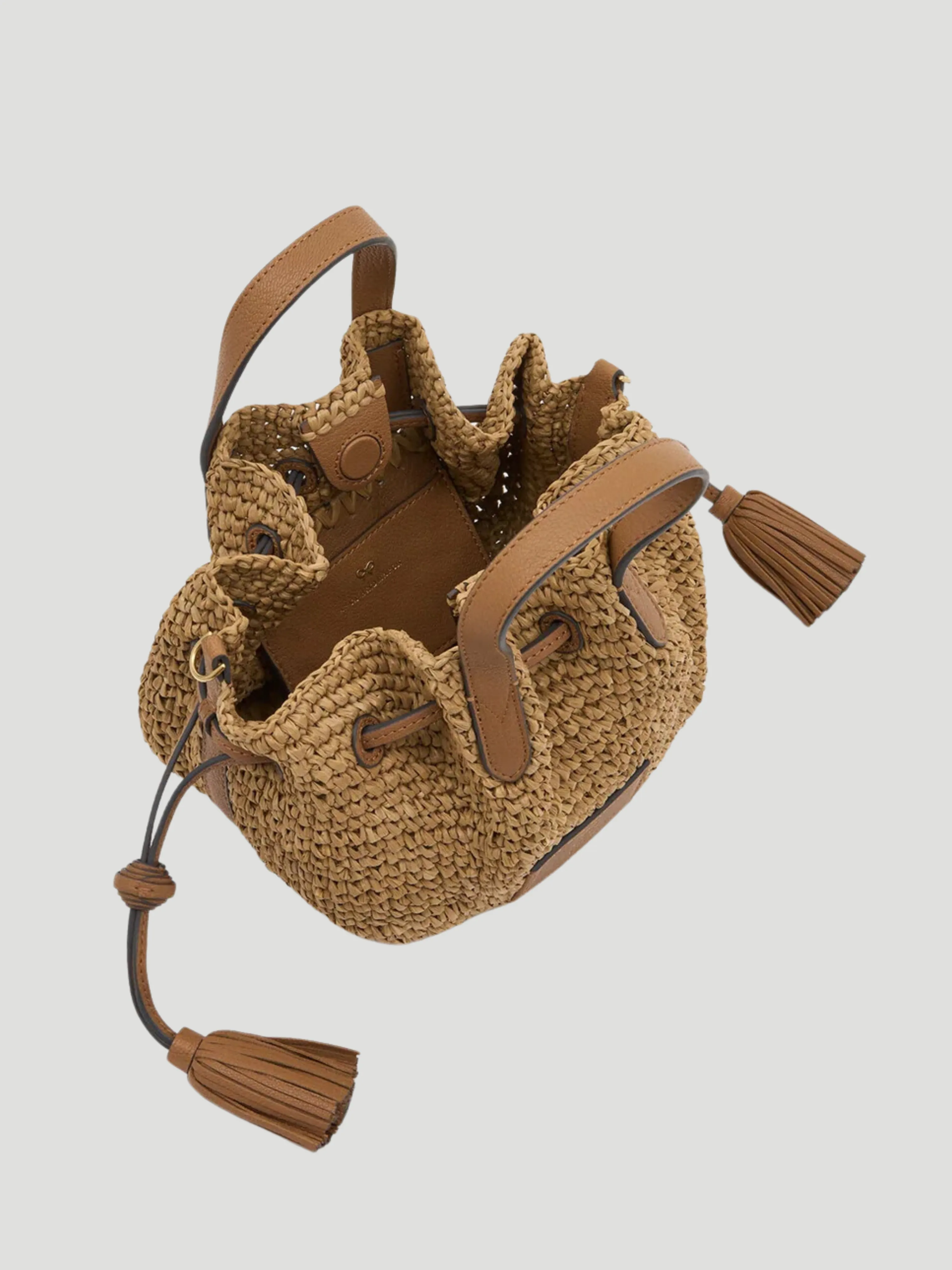 Raffia Small Drawstring Tote in Pecan
