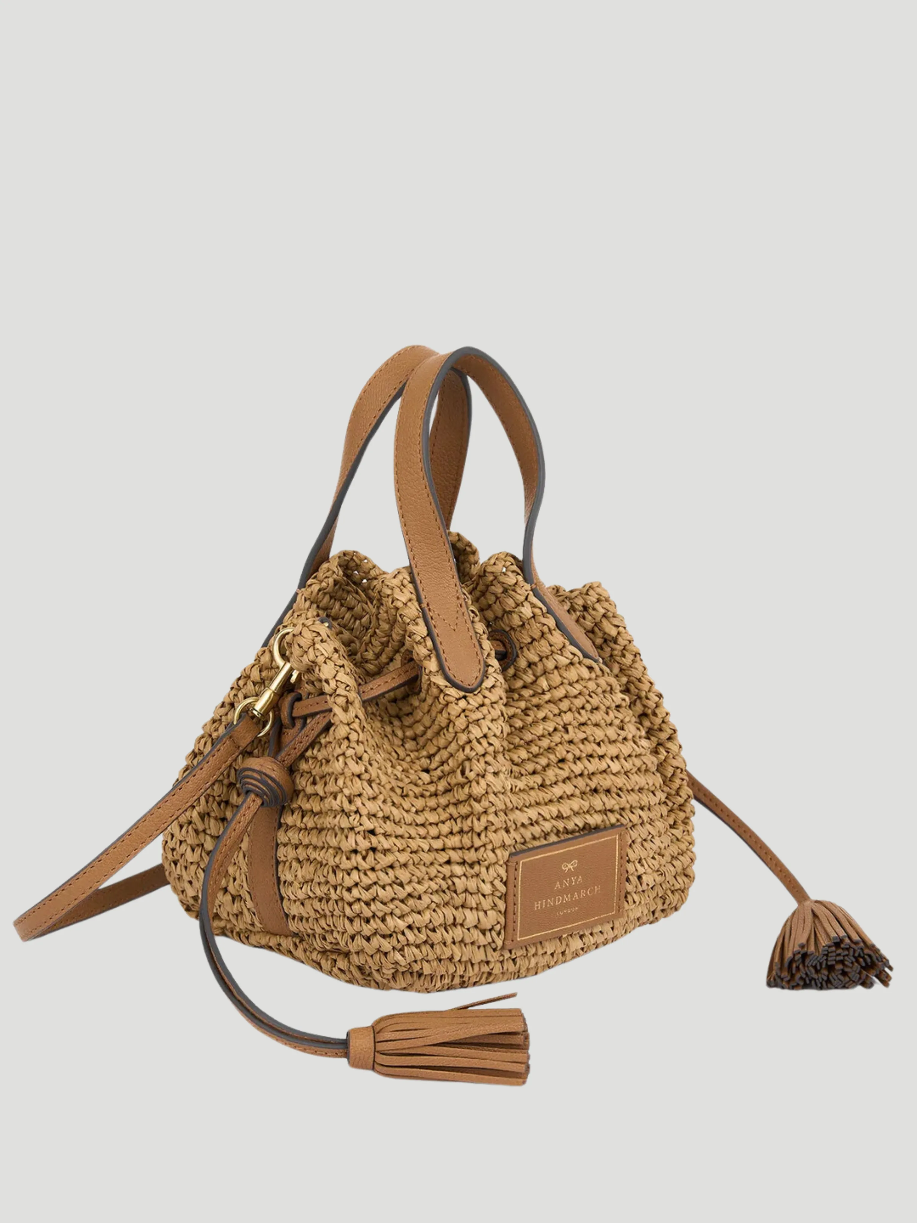 Raffia Small Drawstring Tote in Pecan