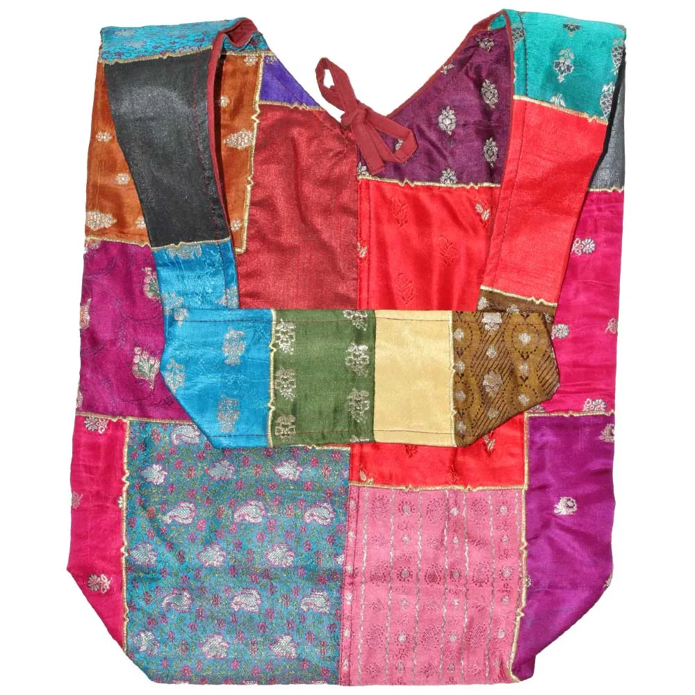 Raw Silk and Silk Embroidery Art Banquet Floral Patchwork Shoulder Bag