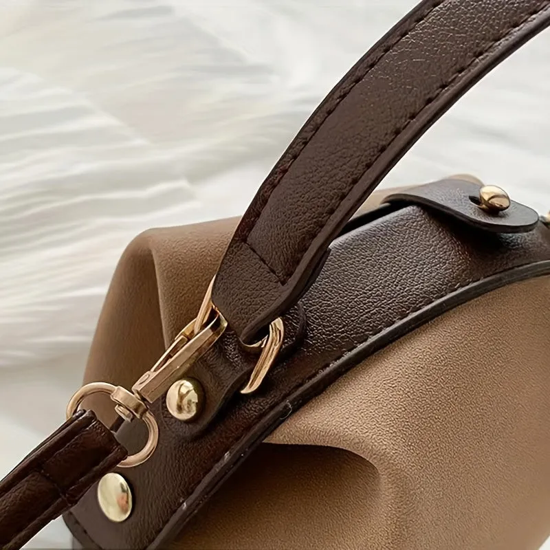 realaiot  Vintage Suede Bucket Bag, Small Stylish Crossbody Bag, Women's Fashion Snap Button Handbags