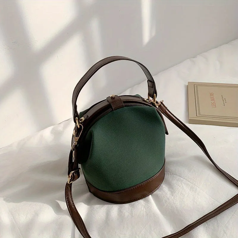 realaiot  Vintage Suede Bucket Bag, Small Stylish Crossbody Bag, Women's Fashion Snap Button Handbags