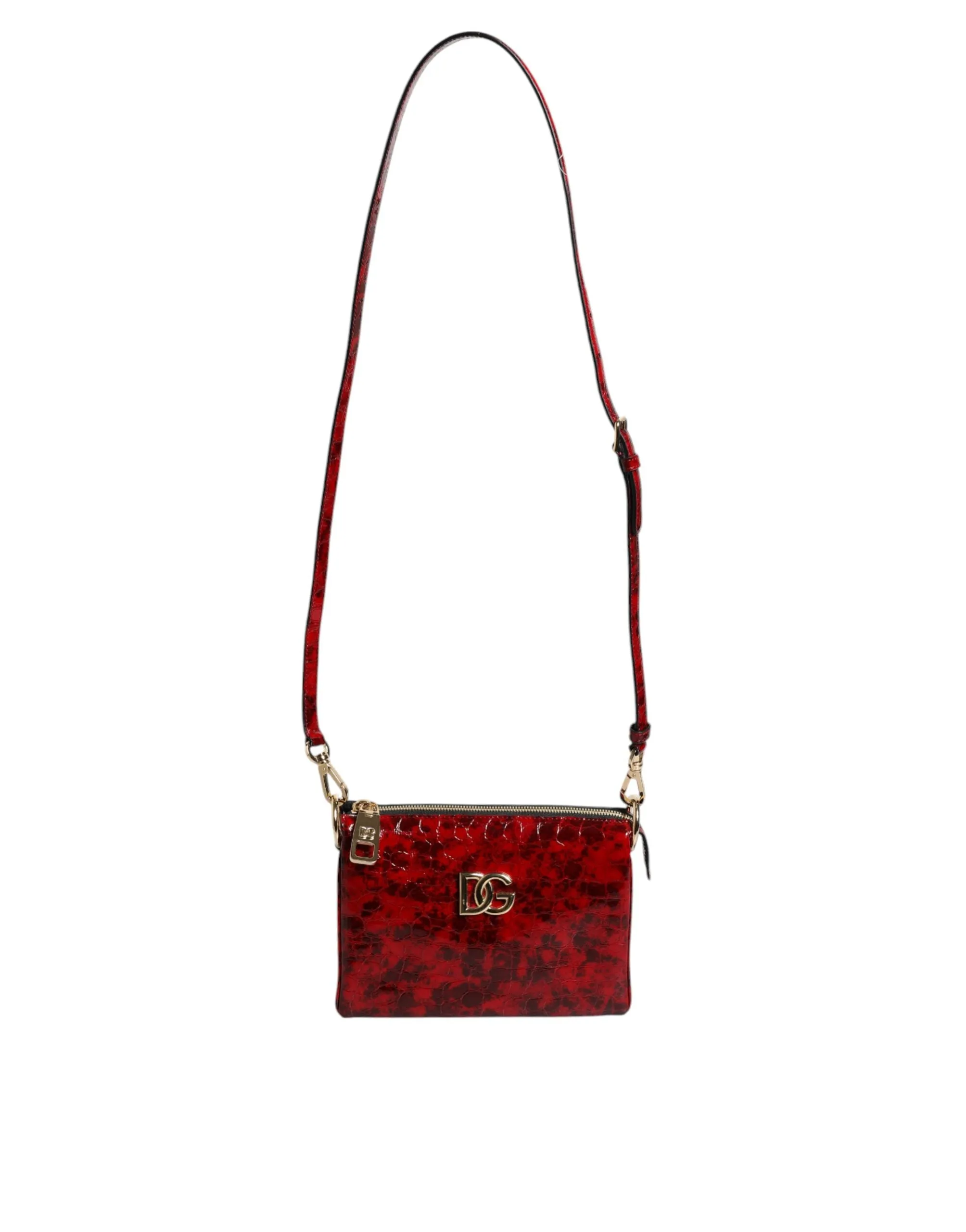 Red Exotic Leather DG Logo Women Crossbody Bag