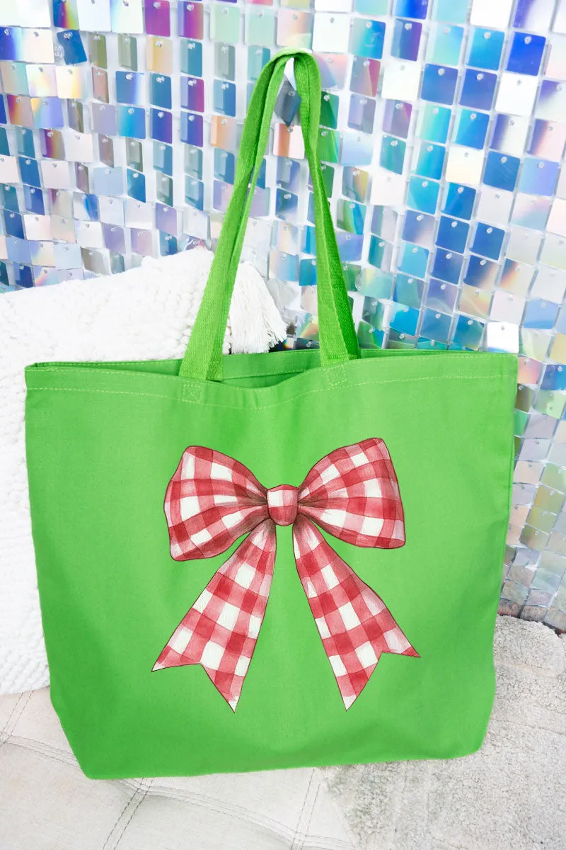 Red Gingham Bow Canvas Jumbo Tote
