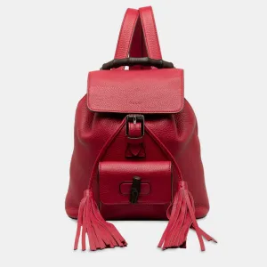 Red Leather Bamboo Fringe Backpack